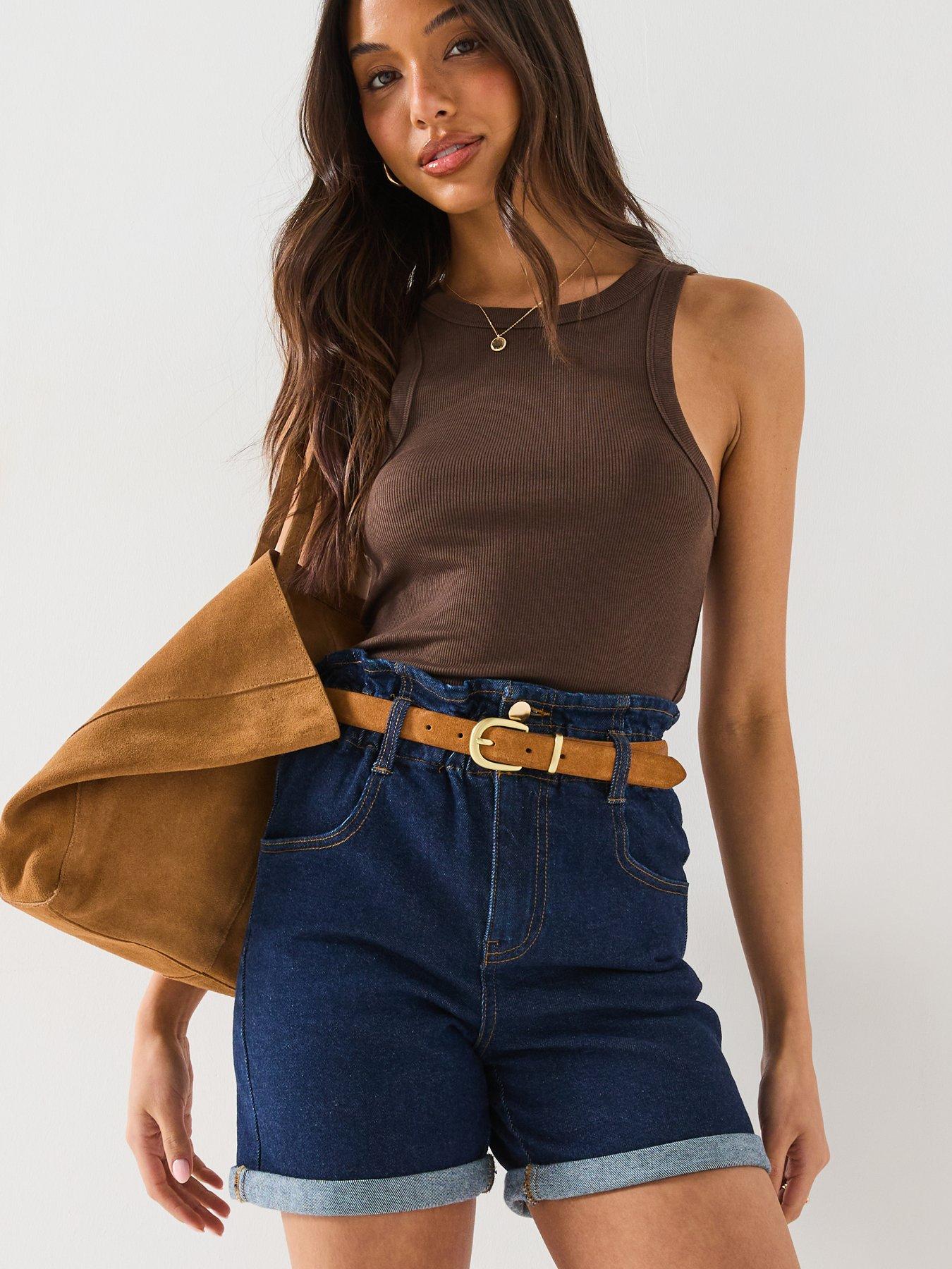 v-by-very-paper-bag-denim-shorts-dark-washoutfit