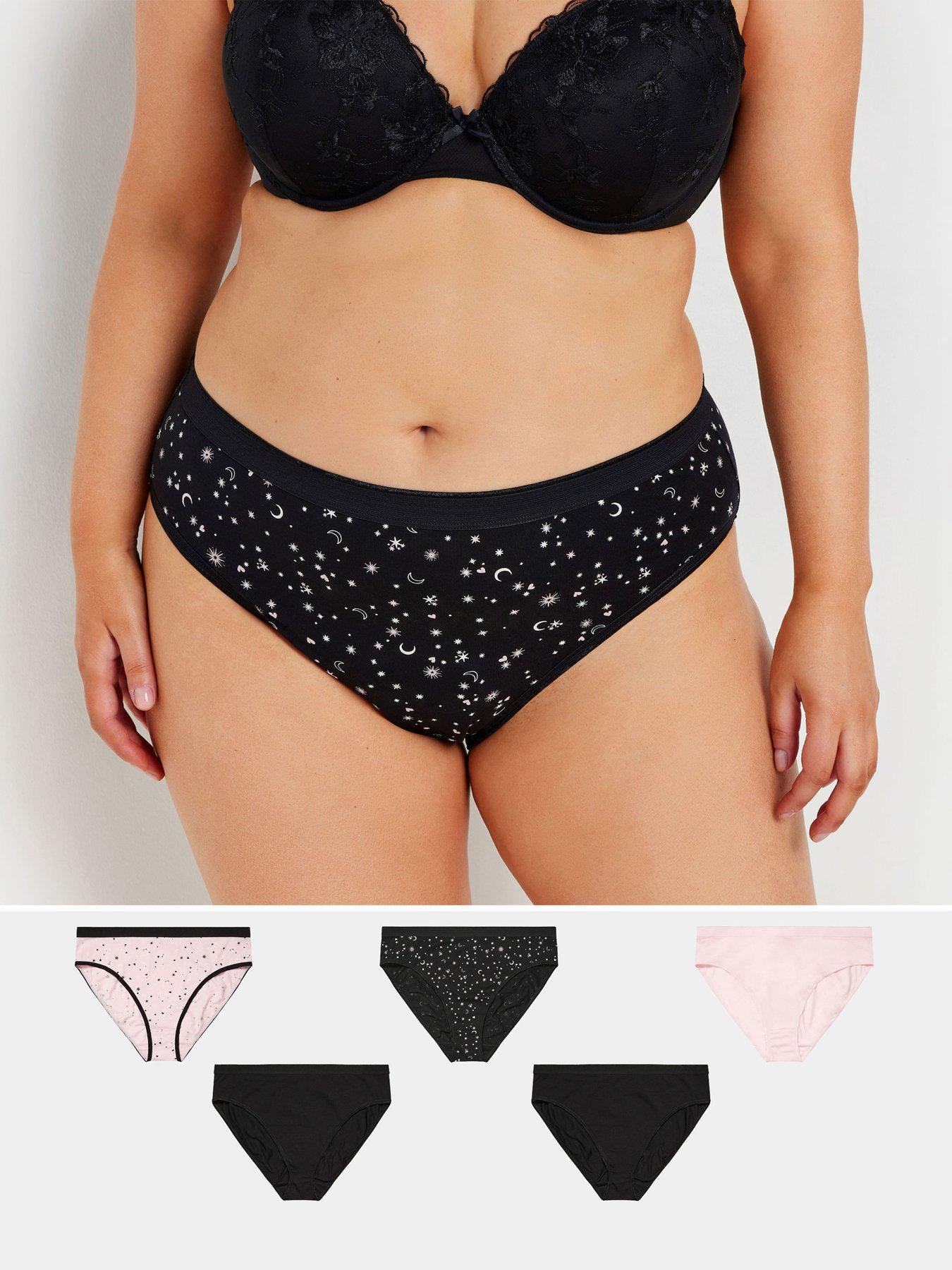 Image 1 of 4 of Yours Curve 5 Pack Stretch Stars &amp; Moon High Leg Briefs - Multi