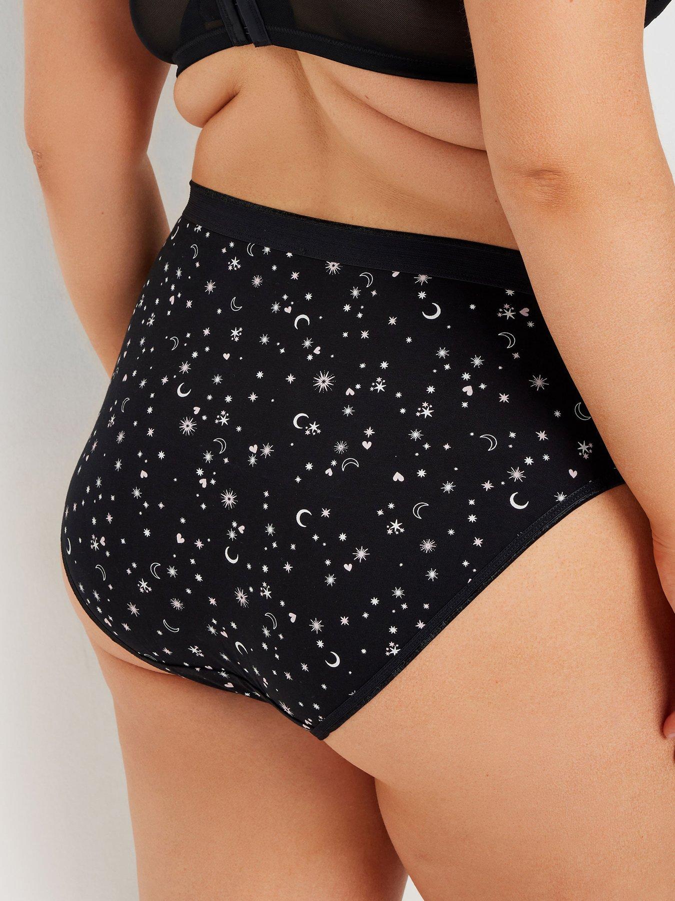 Image 2 of 4 of Yours Curve 5 Pack Stretch Stars &amp; Moon High Leg Briefs - Multi