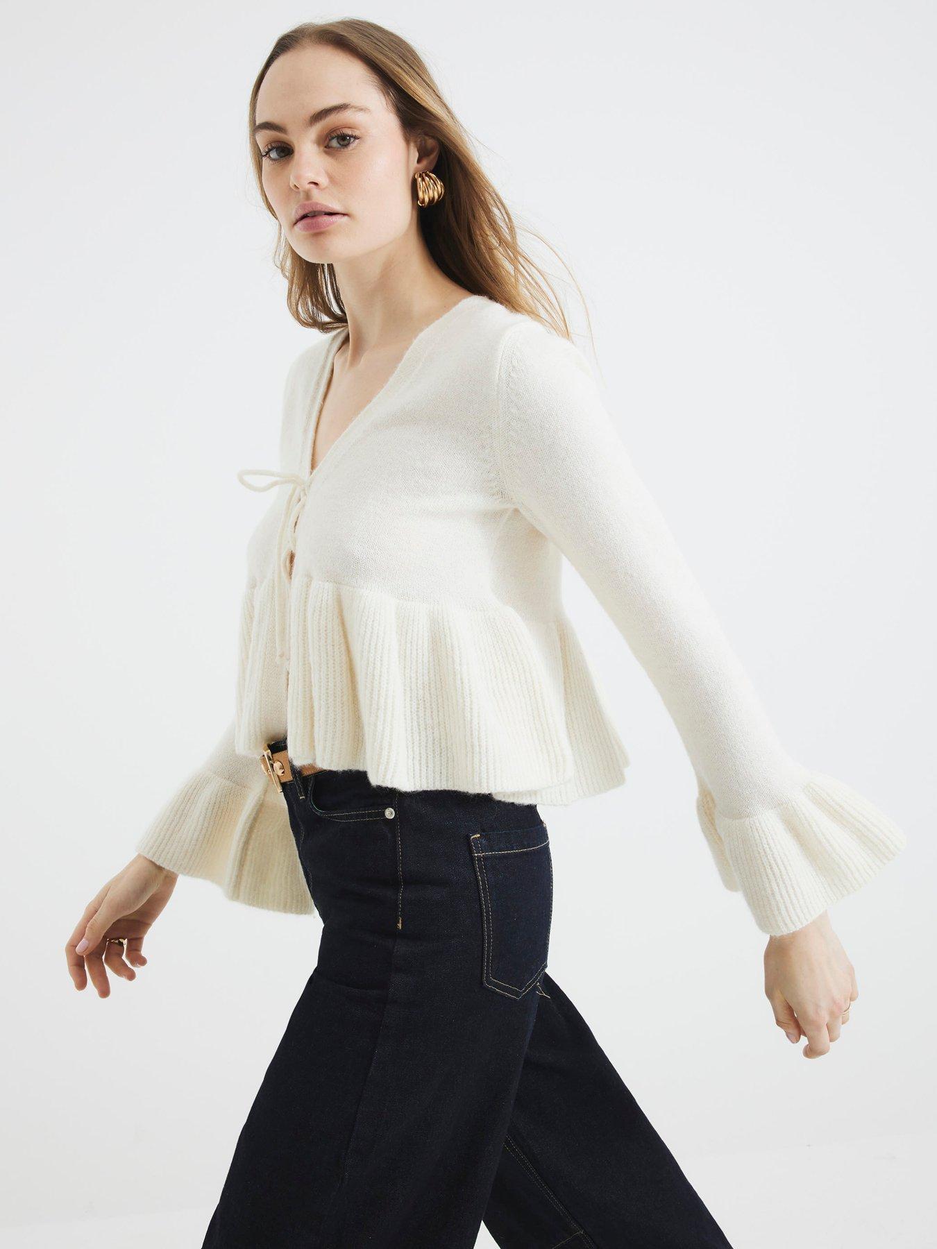 Image 1 of 4 of River Island Tie Frill Cardigan - Cream