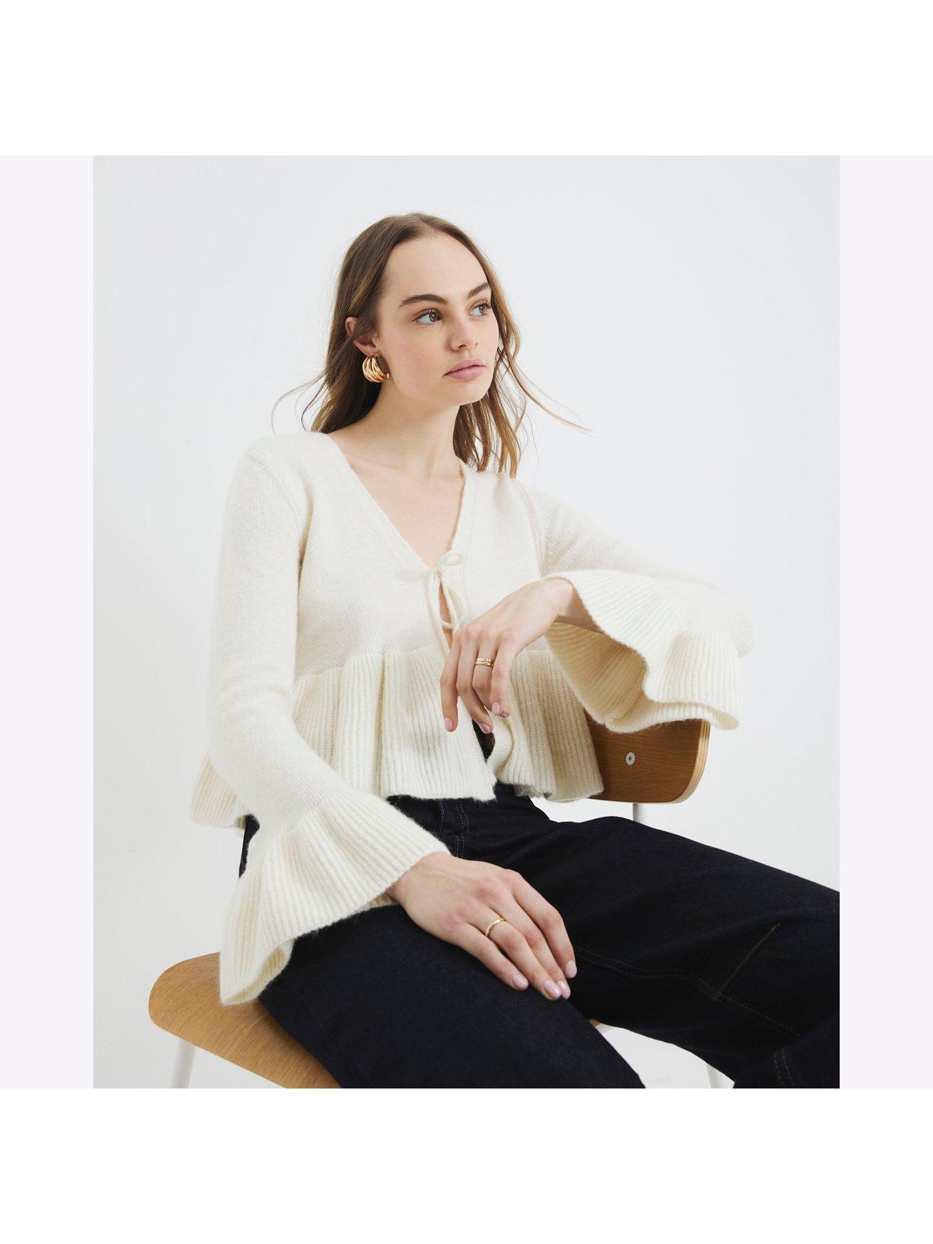 Image 2 of 4 of River Island Tie Frill Cardigan - Cream