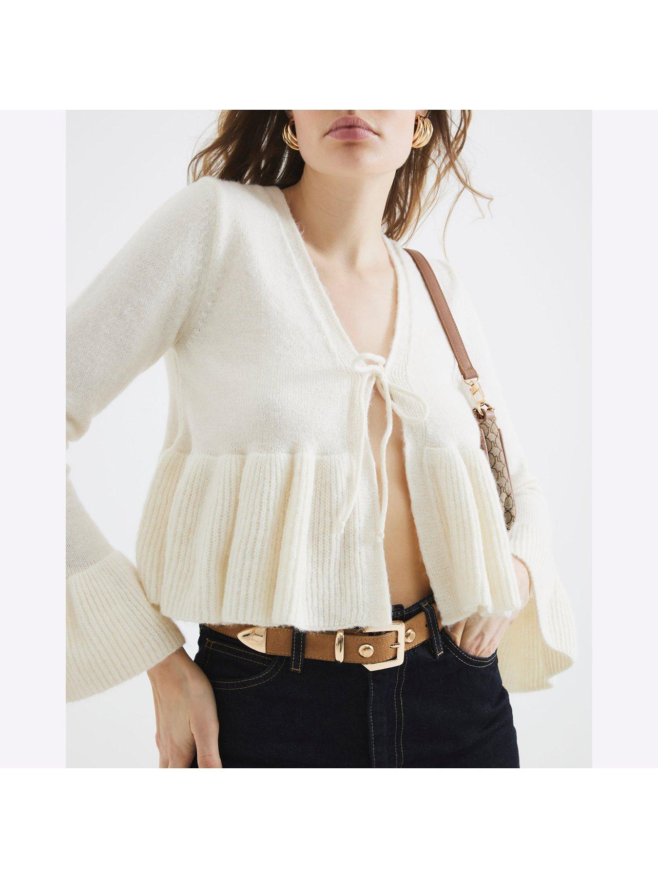Image 4 of 4 of River Island Tie Frill Cardigan - Cream
