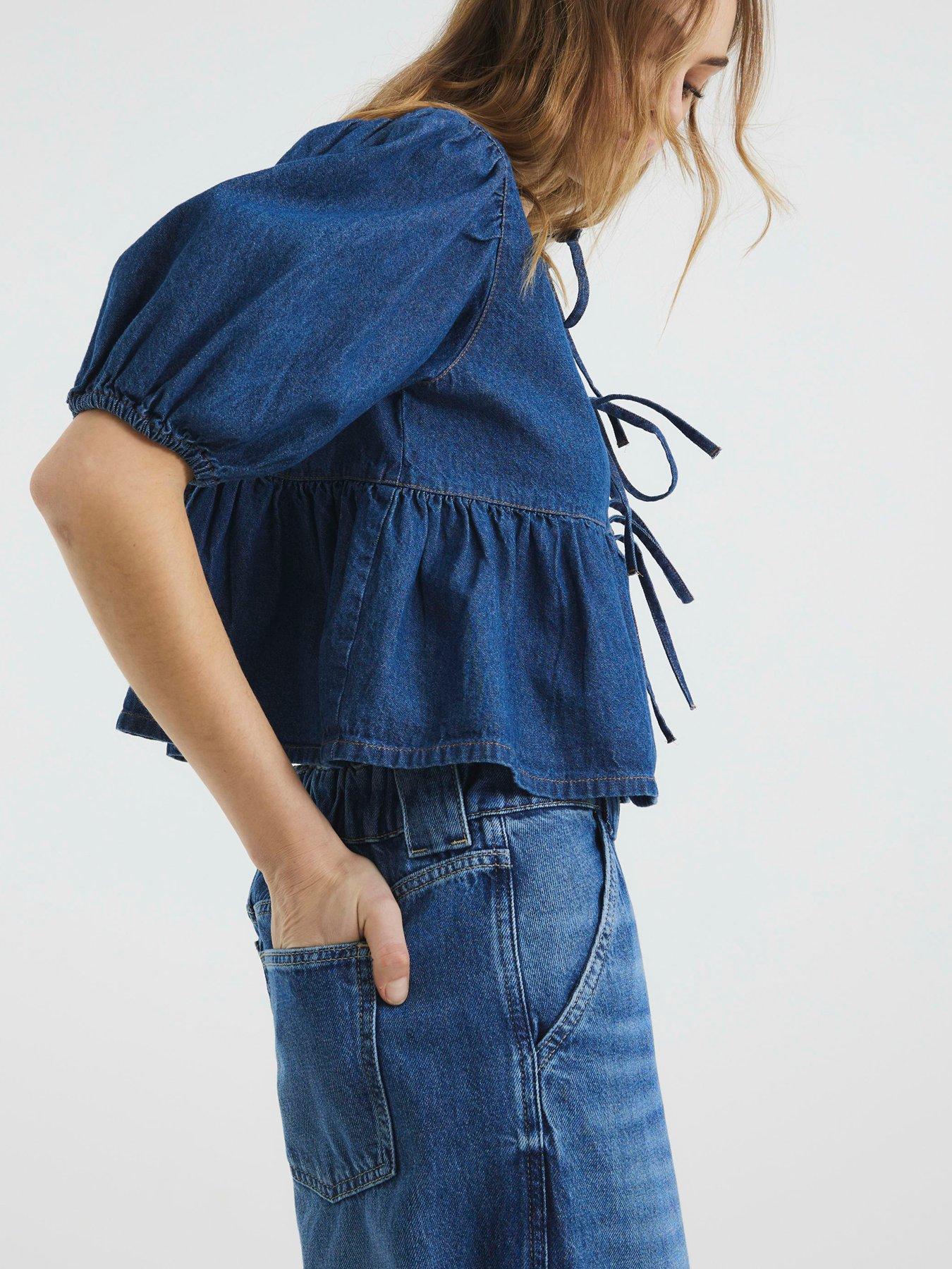 river-island-puff-sleeve-shirt-denimoutfit