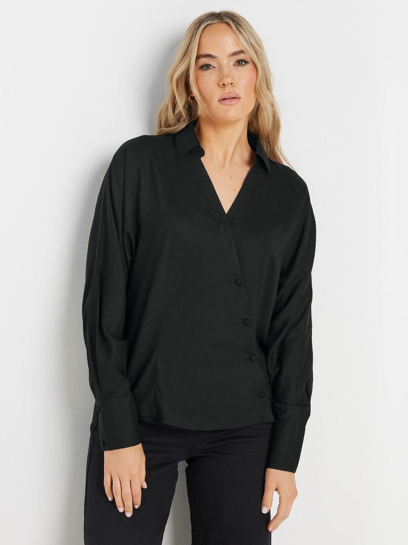 Image of Long Tall Sally Tall Asymmetric Button Blouse - Black