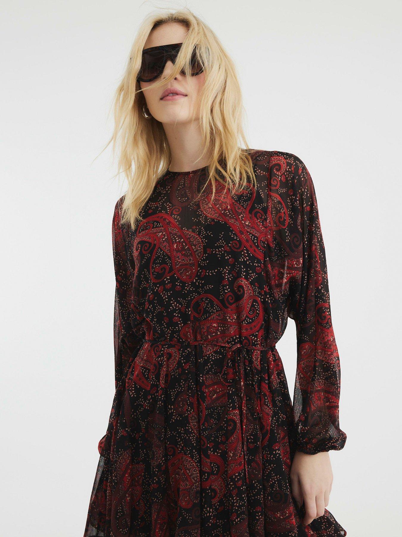 Image 3 of 6 of River Island Belted Print Mini Dress - Red