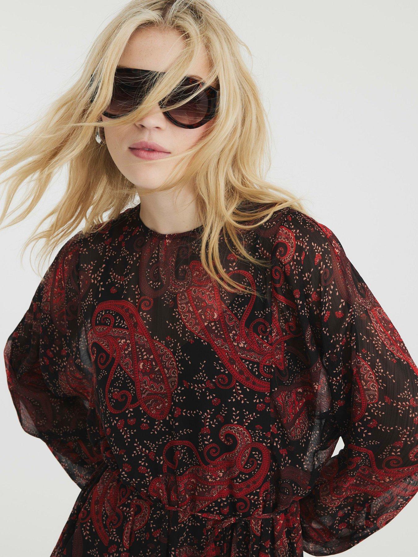 Image 4 of 6 of River Island Belted Print Mini Dress - Red