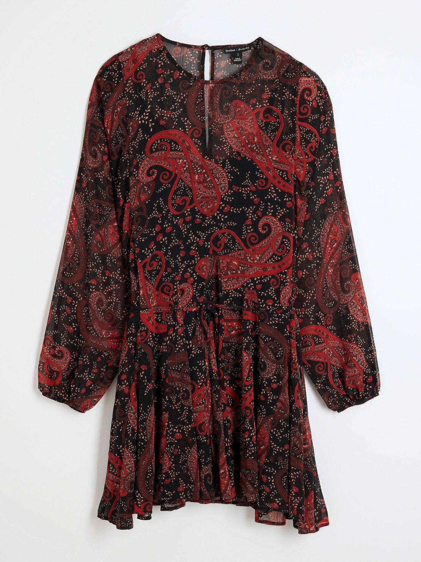 Image 6 of 6 of River Island Belted Print Mini Dress - Red