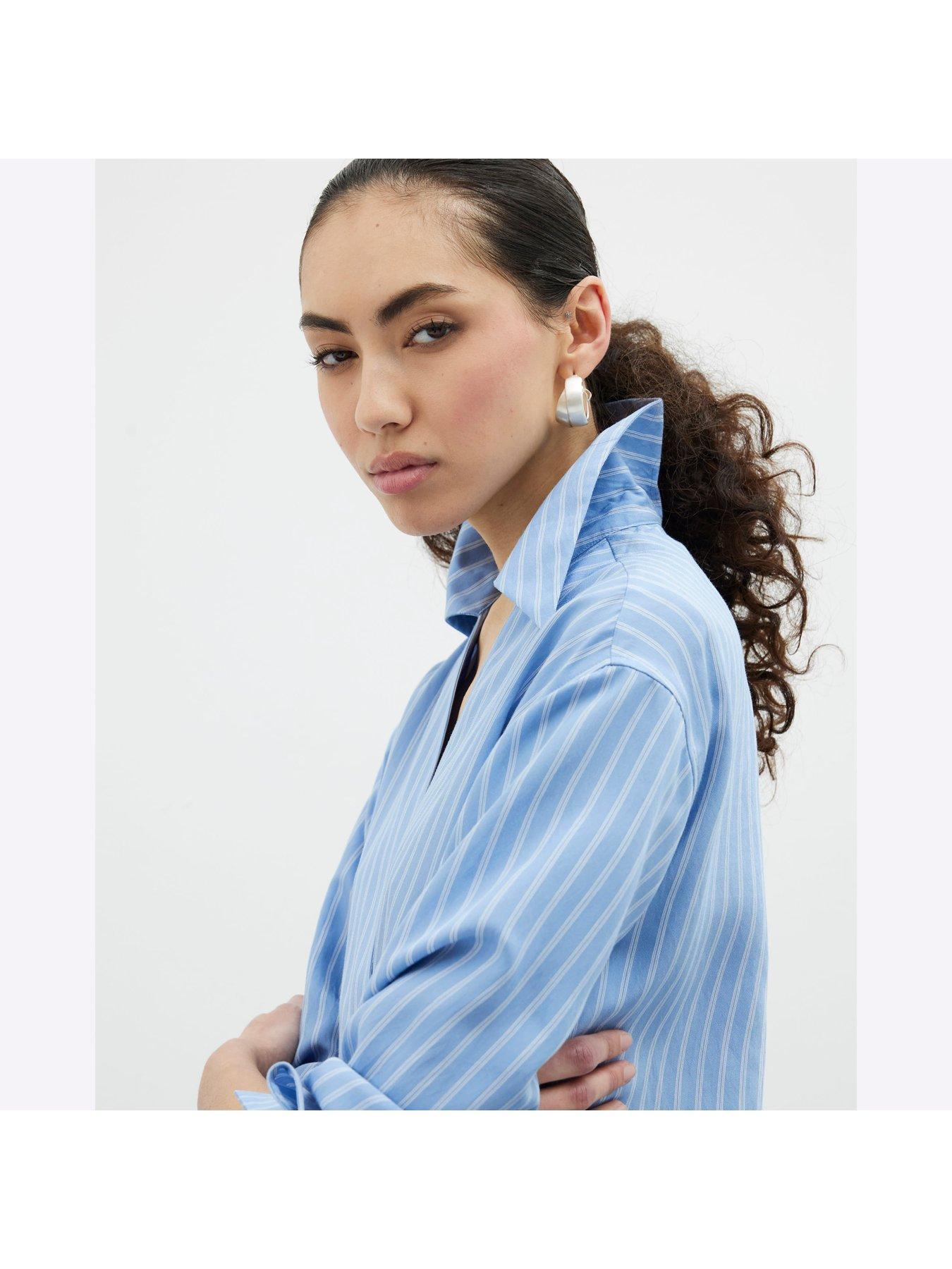 Image 2 of 4 of River Island Stripe Wrap Detail Shirt - Blue