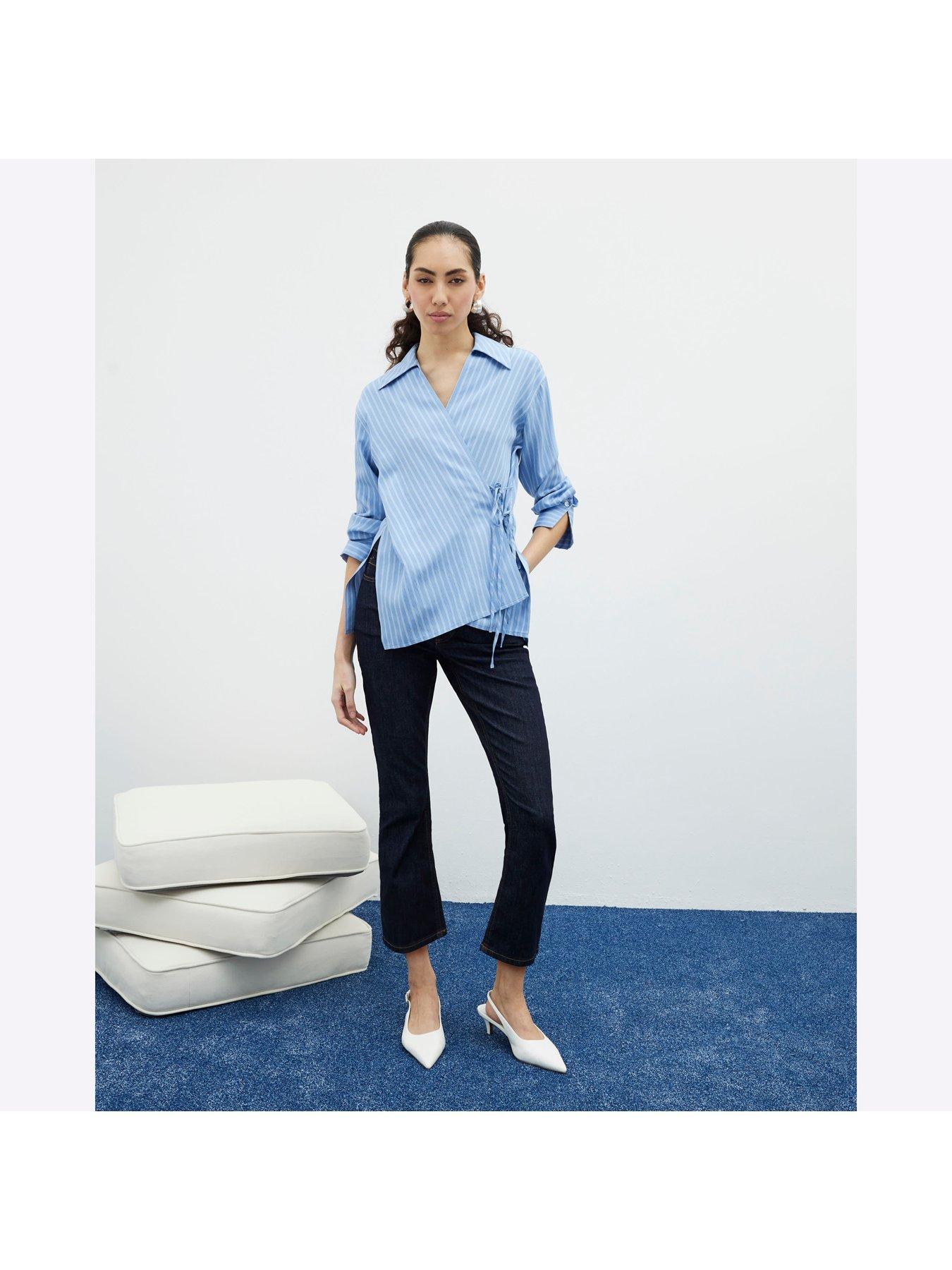 Image 3 of 4 of River Island Stripe Wrap Detail Shirt - Blue