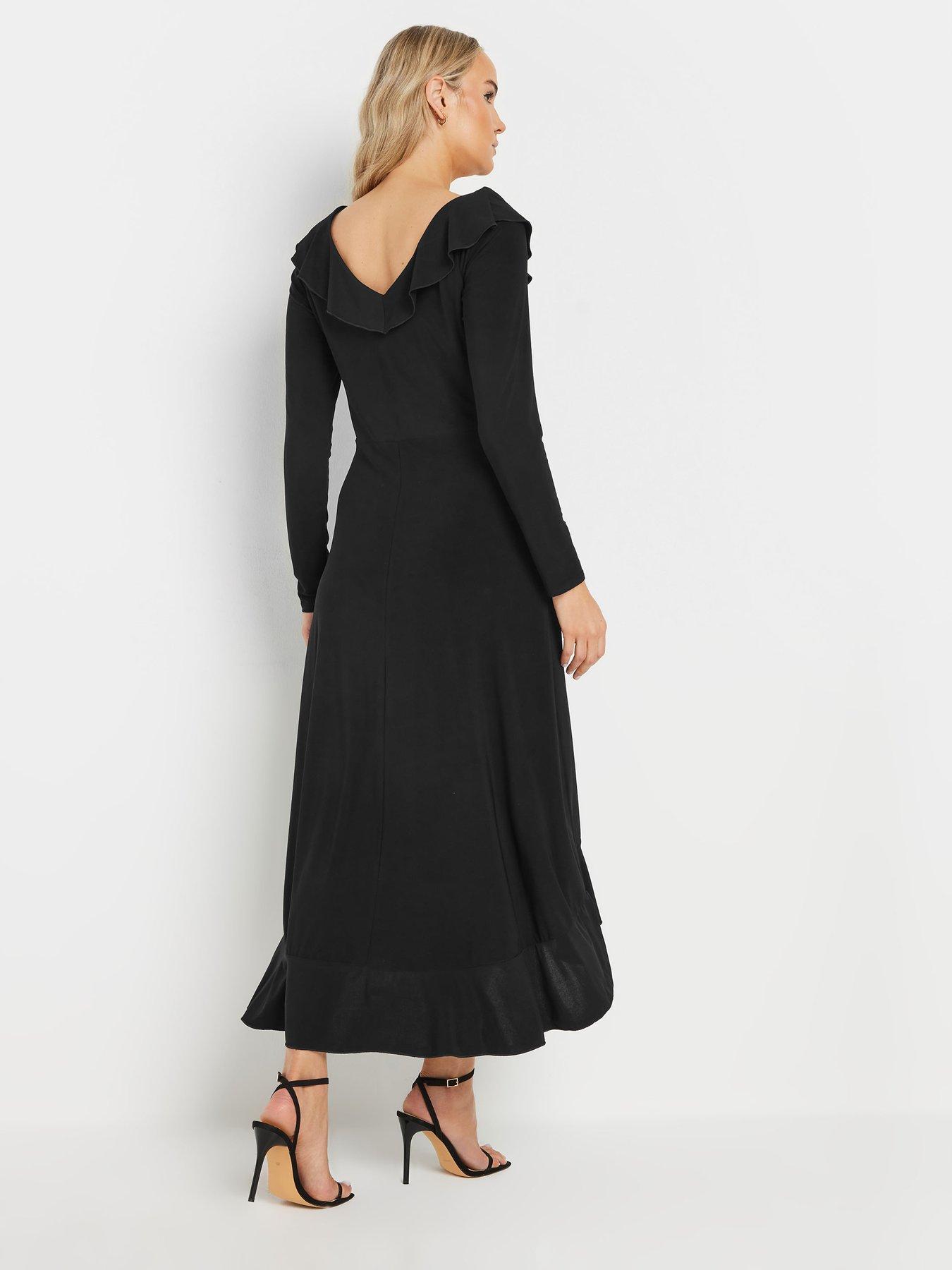 long-tall-sally-tall-long-sleeve-frill-midi-dress-blackstillFront