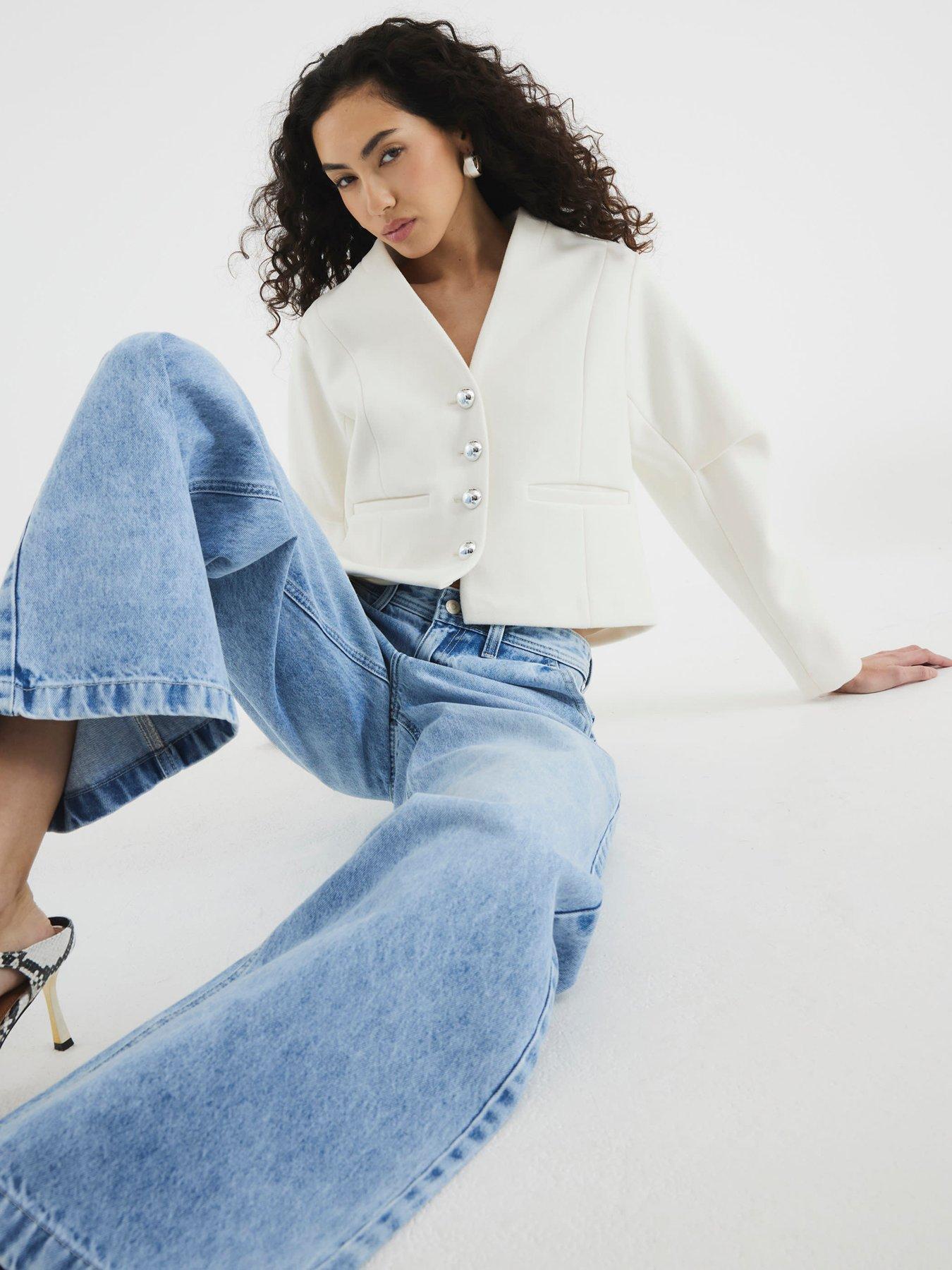 Image 1 of 4 of River Island Collarless Button Up Jacket - Cream