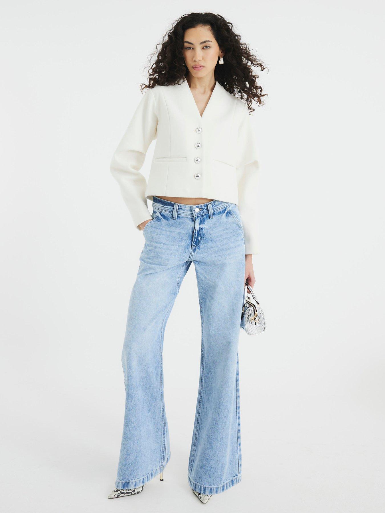 Image 3 of 4 of River Island Collarless Button Up Jacket - Cream