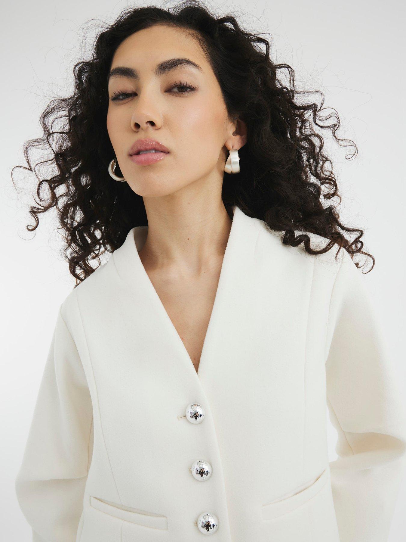 Image 4 of 4 of River Island Collarless Button Up Jacket - Cream