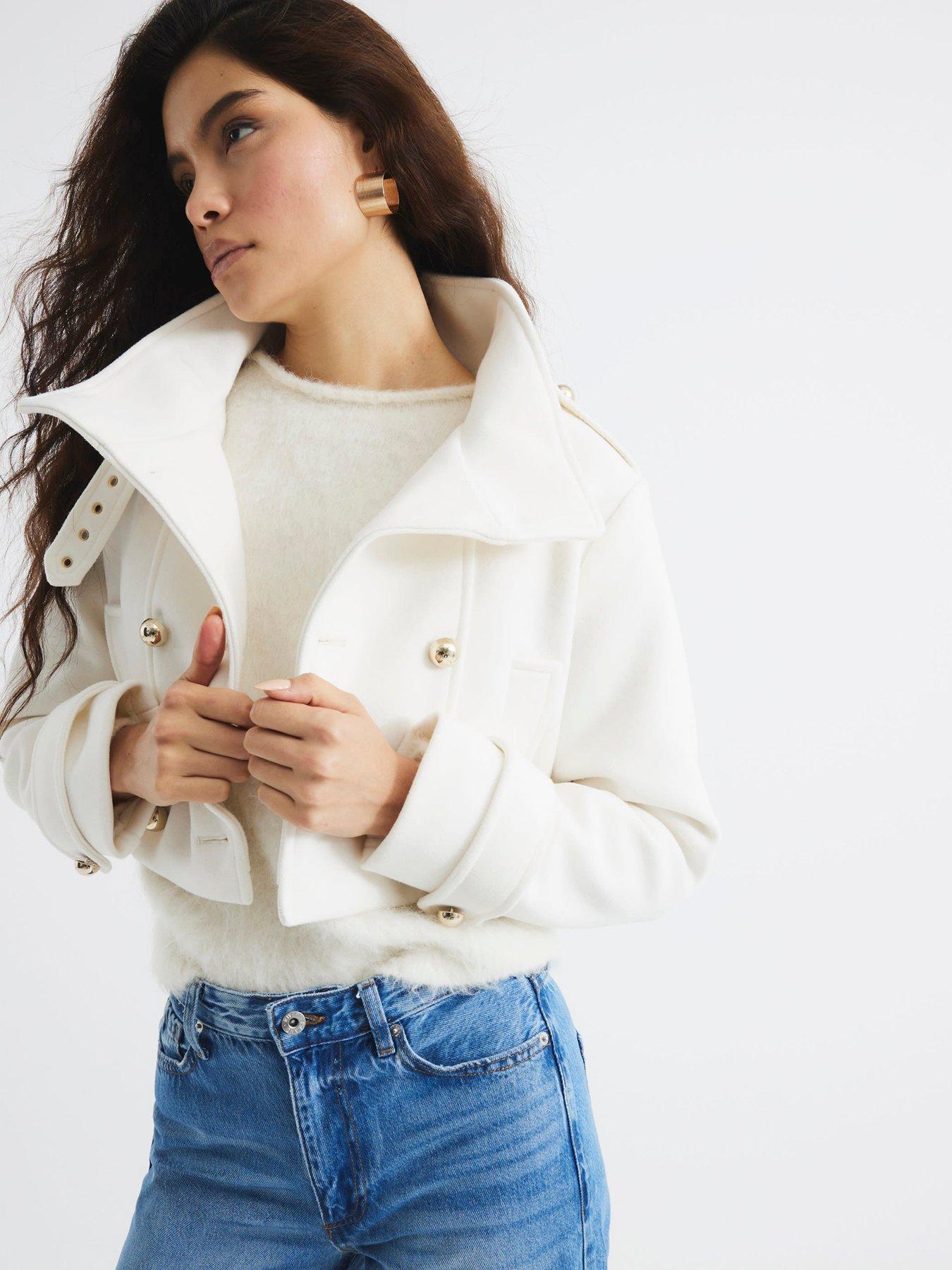 Image 1 of 6 of River Island Cropped Military Jacket - Cream