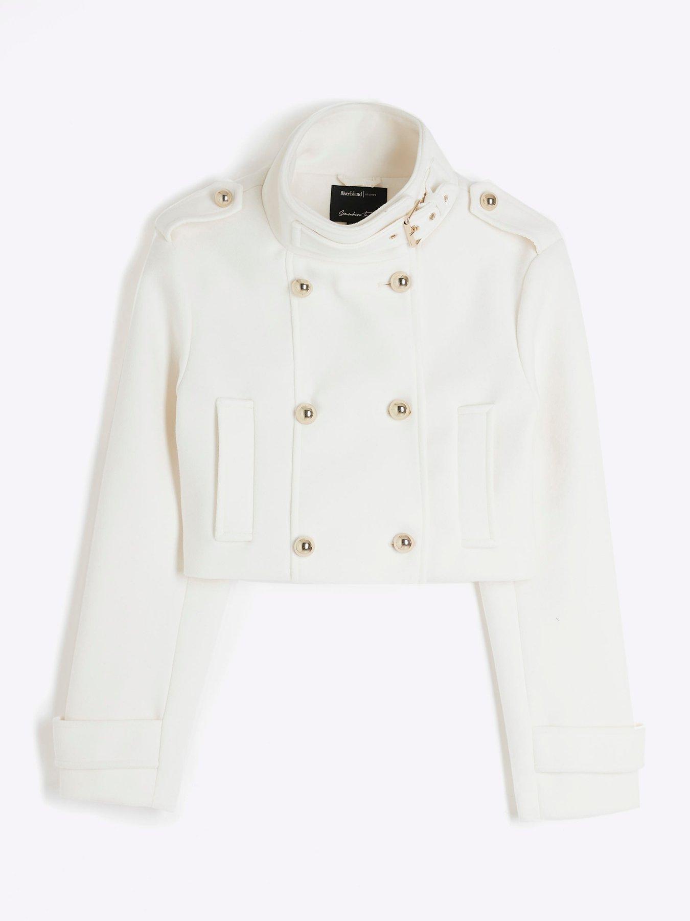 Image 6 of 6 of River Island Cropped Military Jacket - Cream