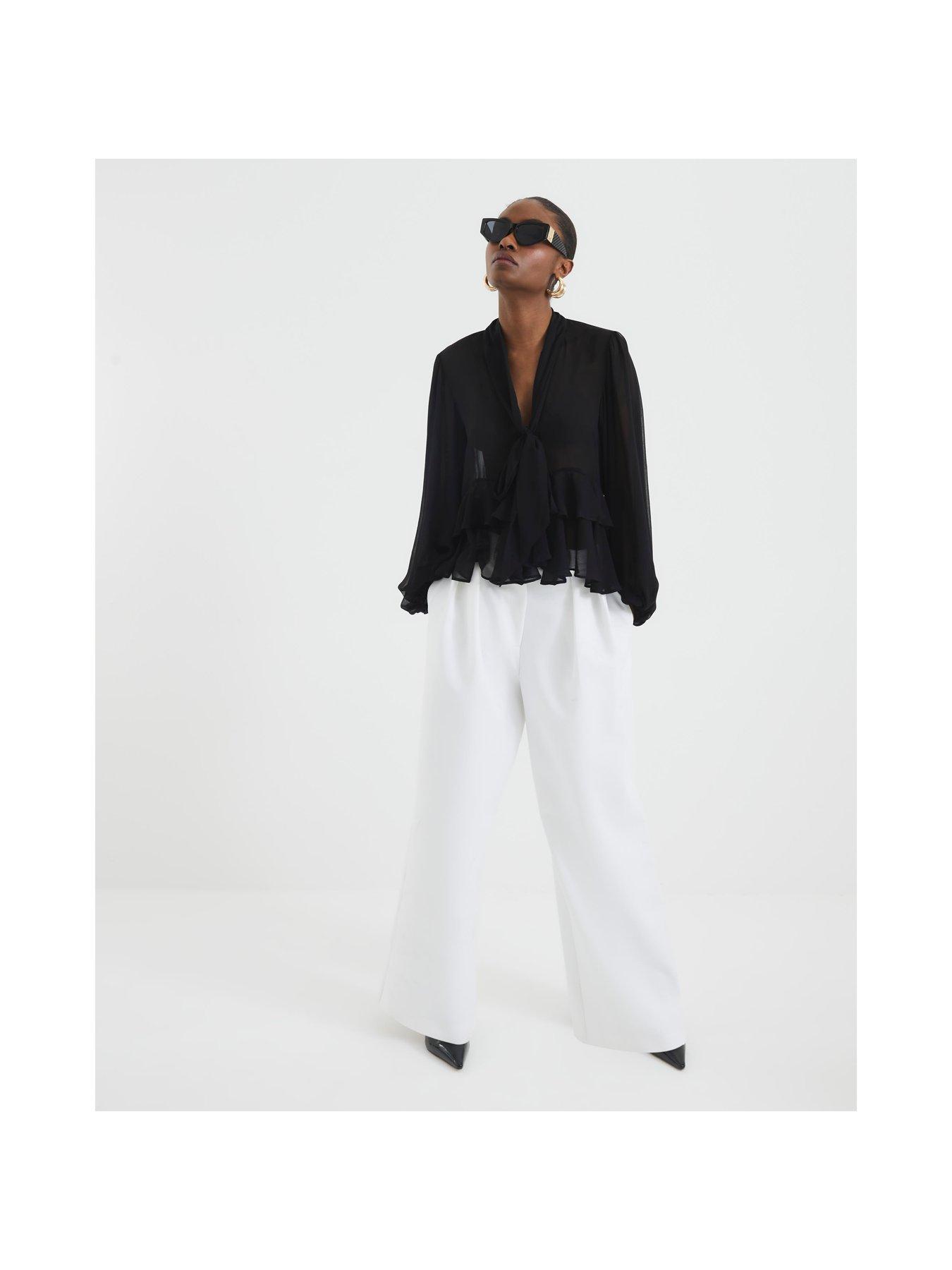 Image 3 of 4 of River Island Ruffle Pussybow Blouse - Black