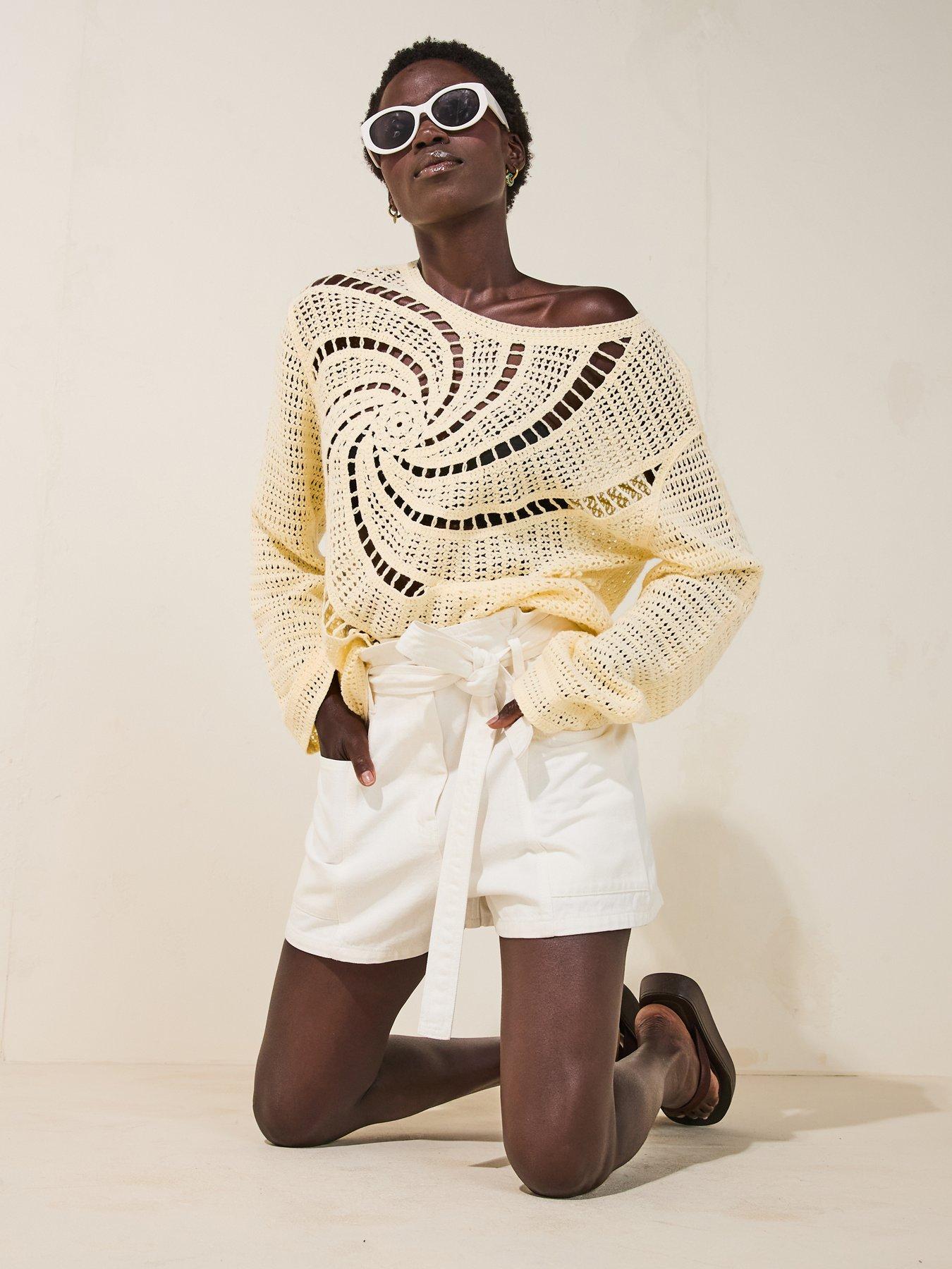 Image of V by Very Swirl Crochet Long Sleeve Top - Yellow