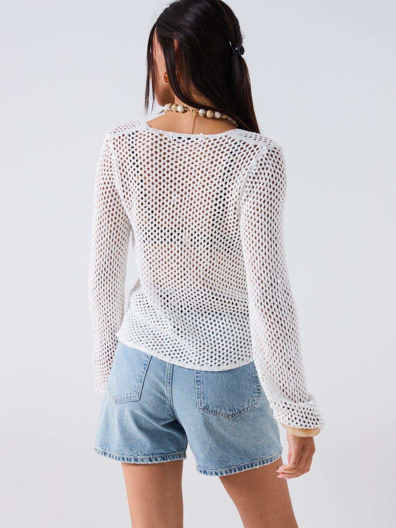 v-by-very-cotton-rich-open-stitch-knitted-sequin-cardigan-creamstillFront