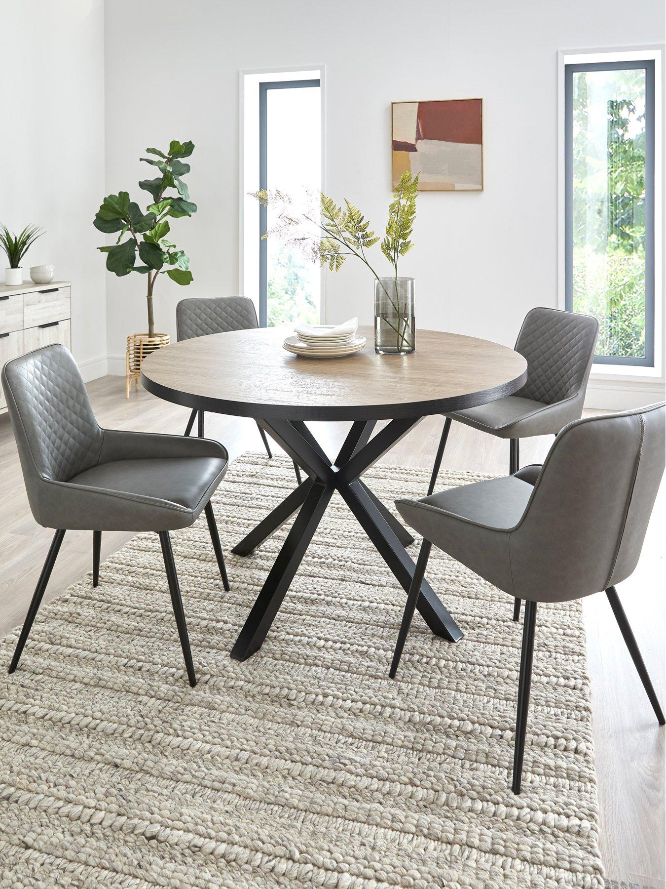 Image 1 of 7 of The Very Collection Oslo 120 cm Round Oak/Black Dining Table + 4 Sorena Grey&nbsp;Dining Chairs - FSC&reg; Certified