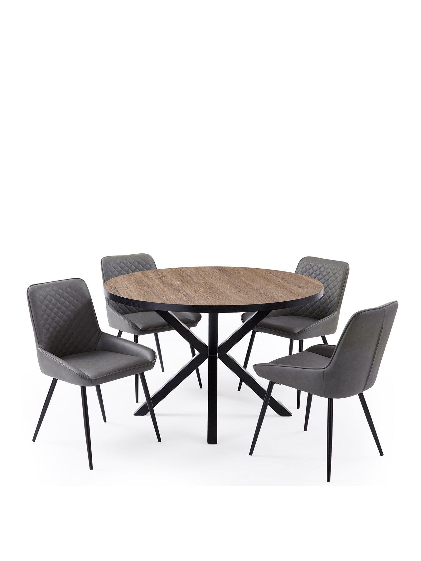 Image 2 of 7 of The Very Collection Oslo 120 cm Round Oak/Black Dining Table + 4 Sorena Grey&nbsp;Dining Chairs - FSC&reg; Certified