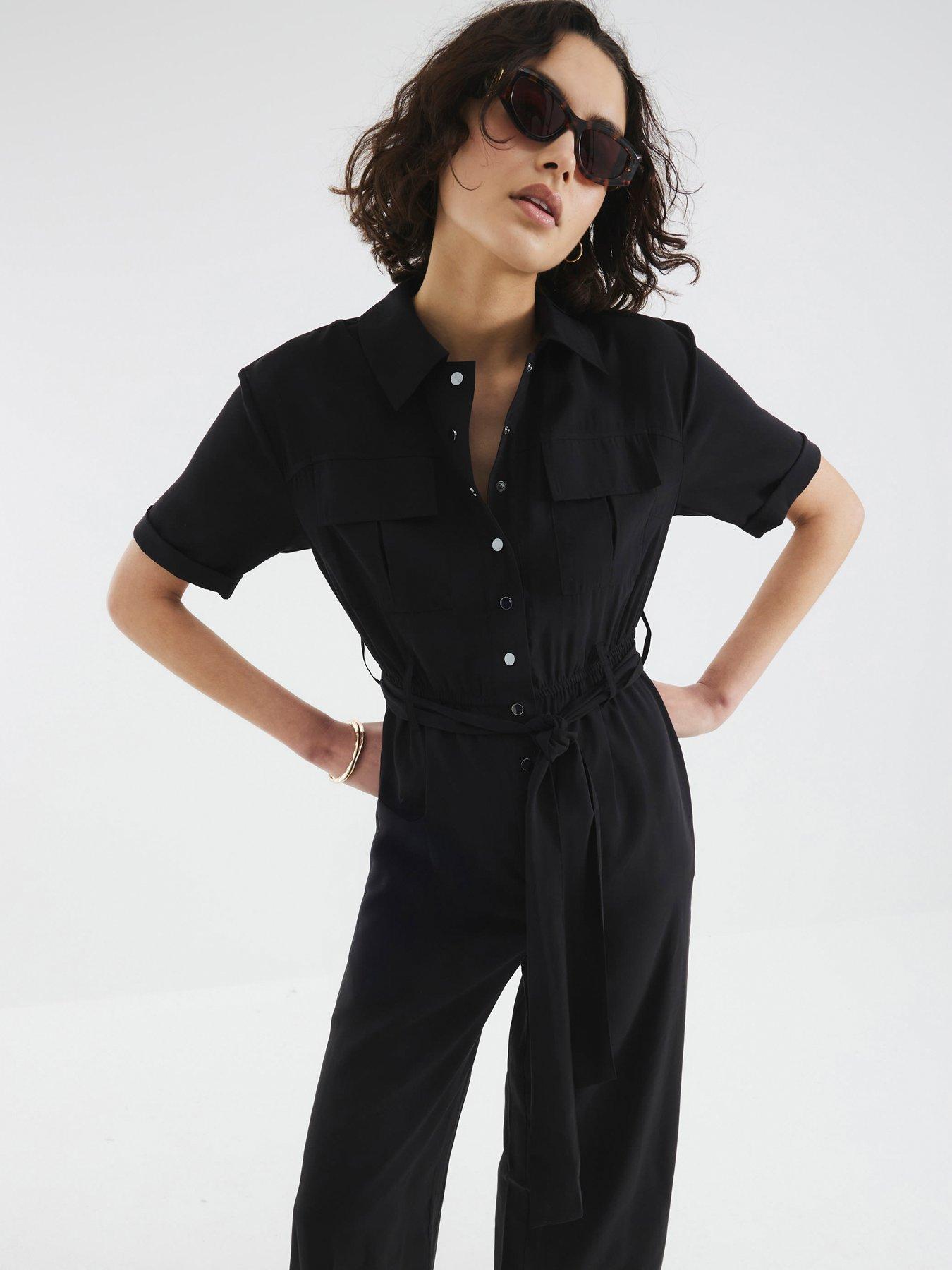 Image 1 of 3 of River Island Belted Utility Jumpsuit - Black