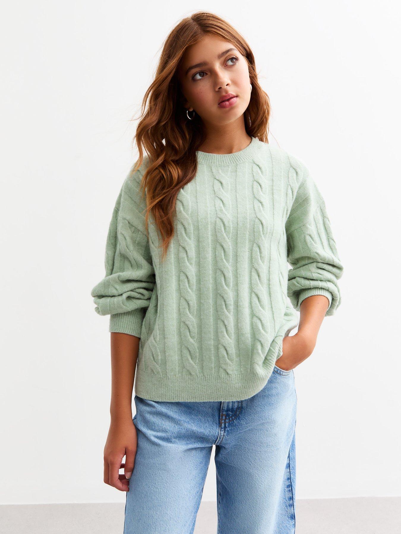 new-look-915-girls-green-cable-knit-jumper