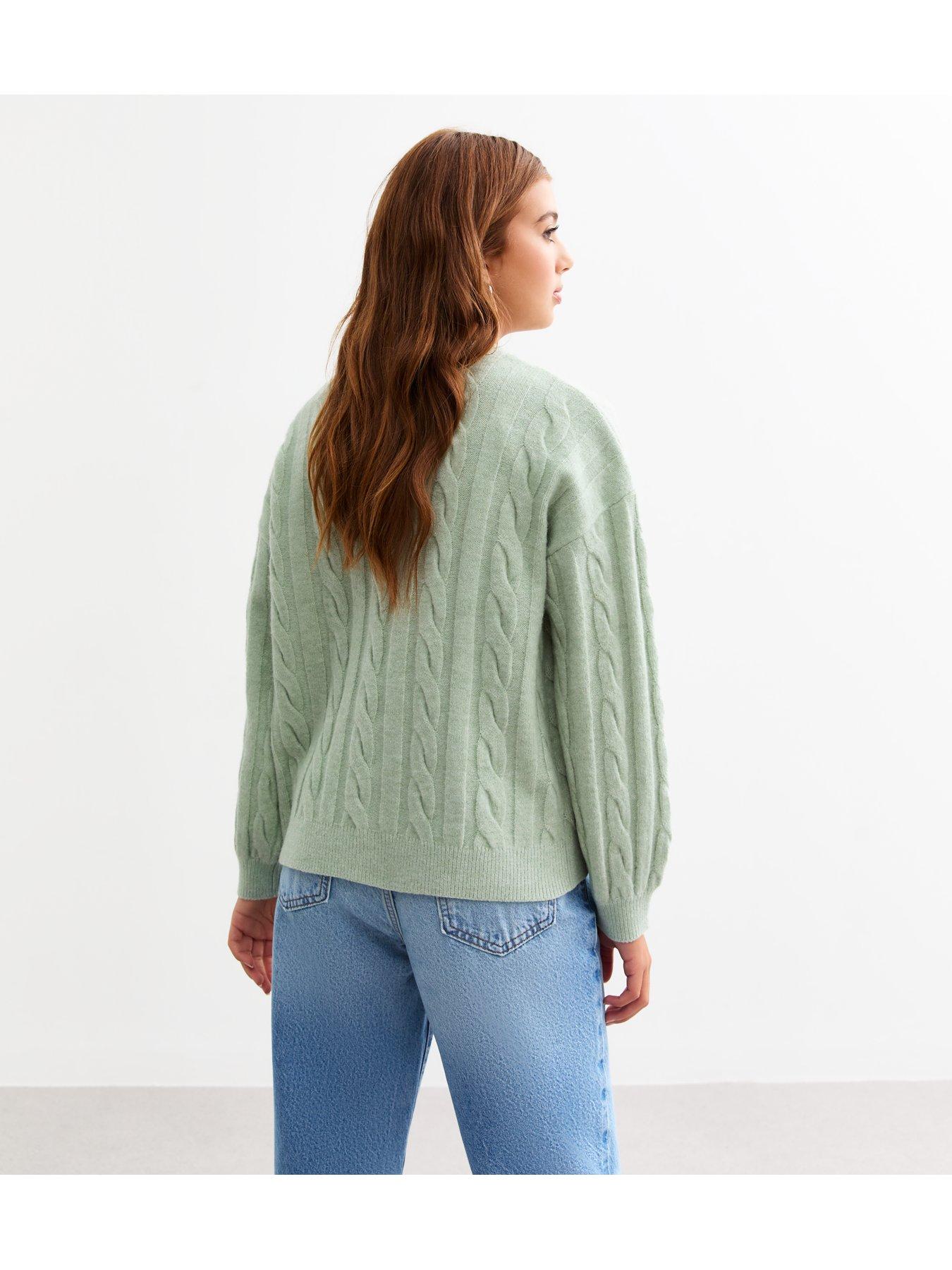 new-look-915-girls-green-cable-knit-jumperstillFront