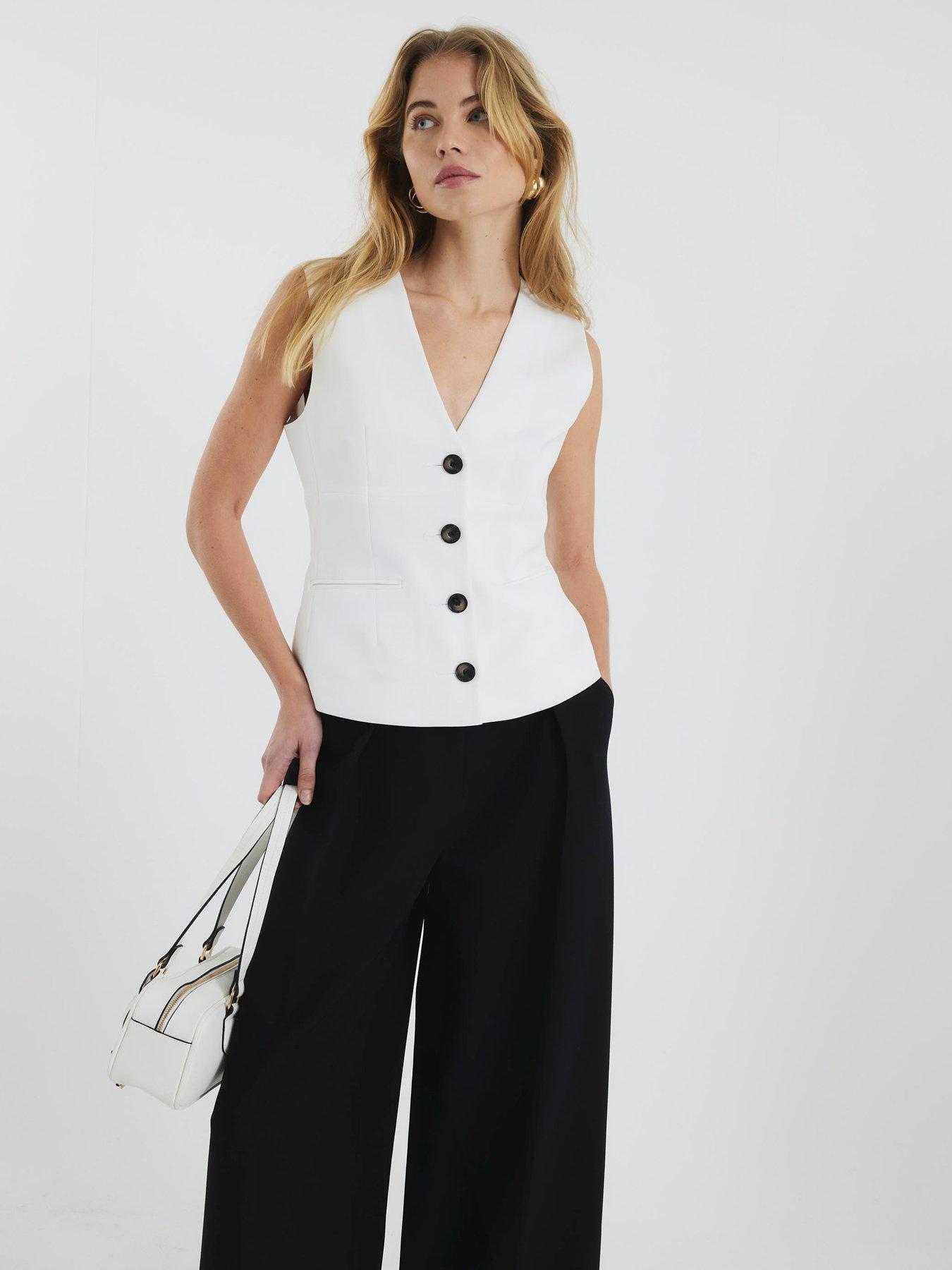 Image of River Island V Neck Button Front Waistcoat - White