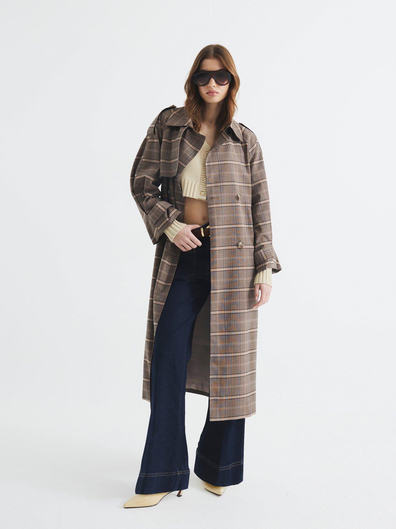 river-island-check-trench-coat-brown