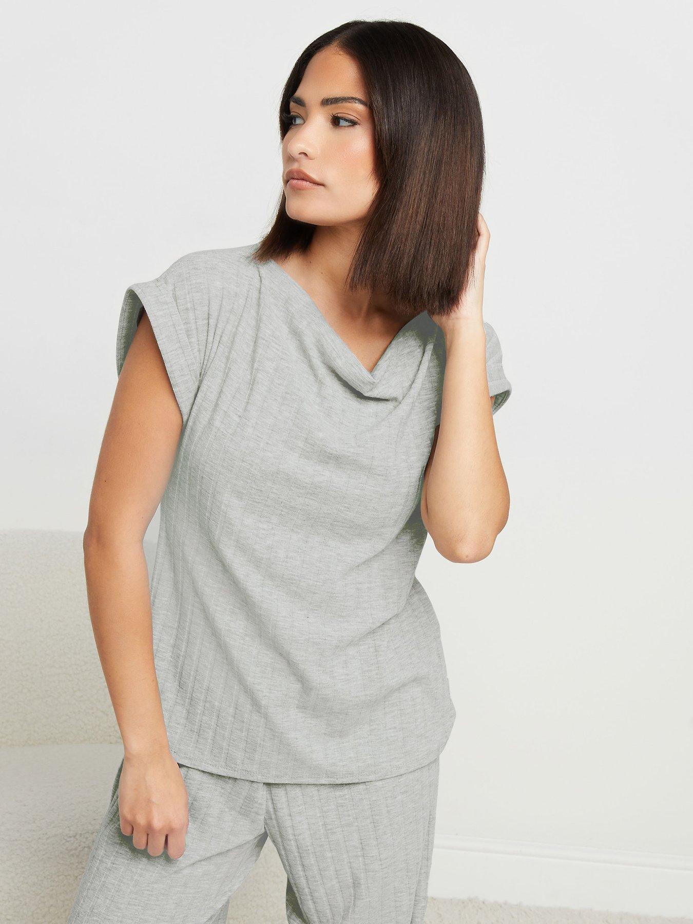 Image of PixieGirl Petite Cowl Neck Ribbed Top - Grey