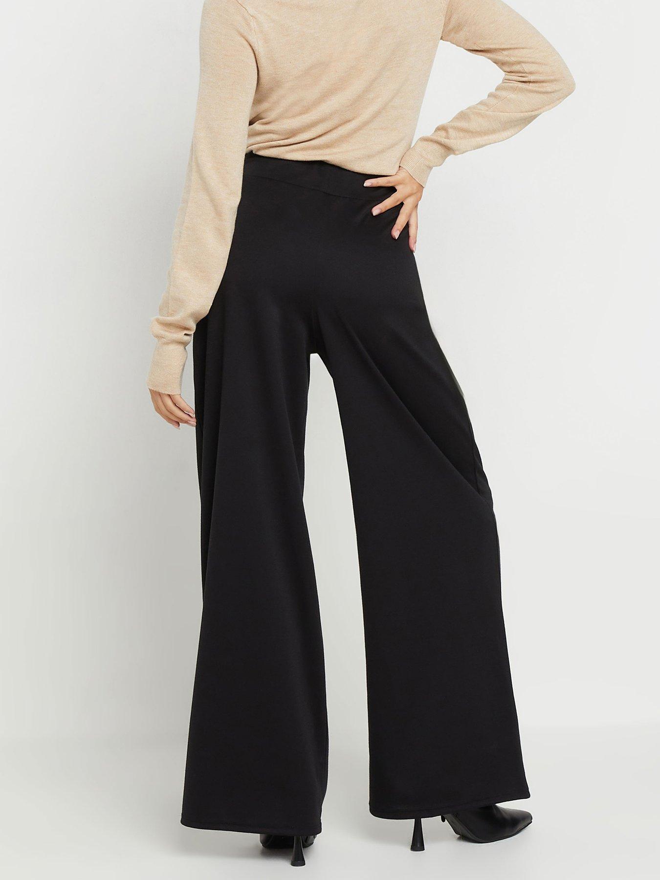 pixiegirl-petite-button-tab-ponte-wide-leg-trousers-blackstillFront