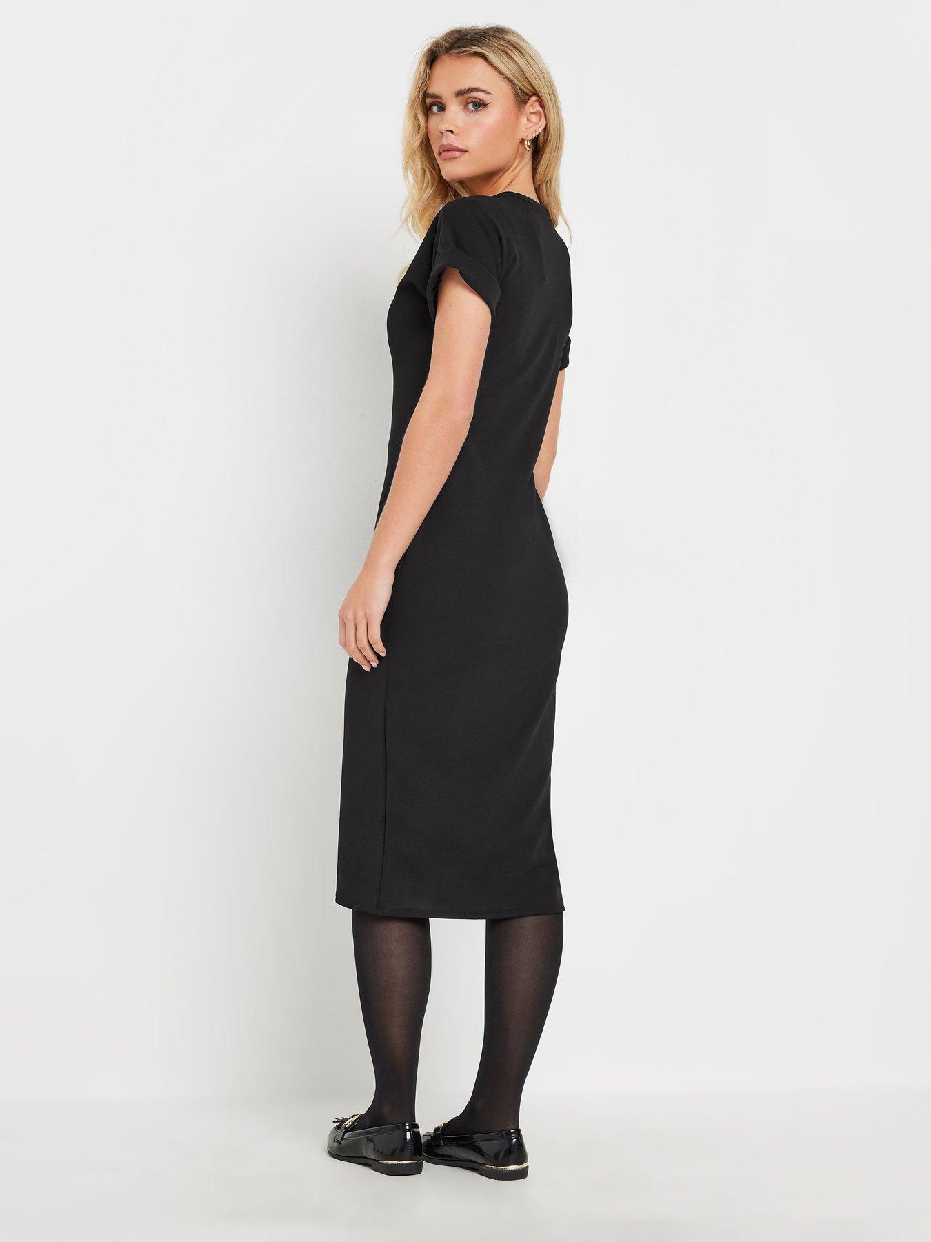 Image 2 of 4 of PixieGirl Petite Button Shoulder Scuba Midi Dress - Black
