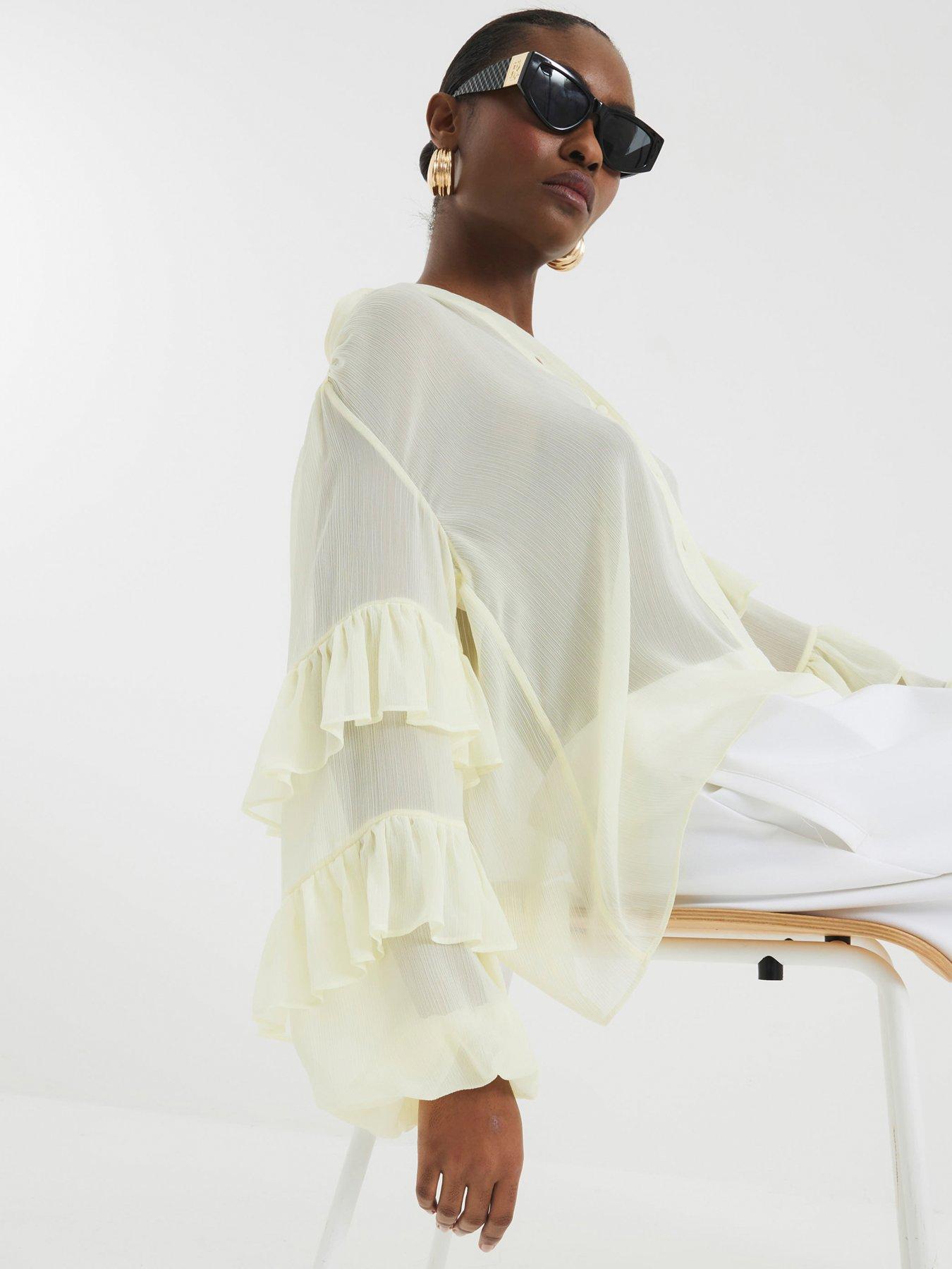 Image 2 of 4 of River Island Ruffle Sleeve Blouse - Yellow