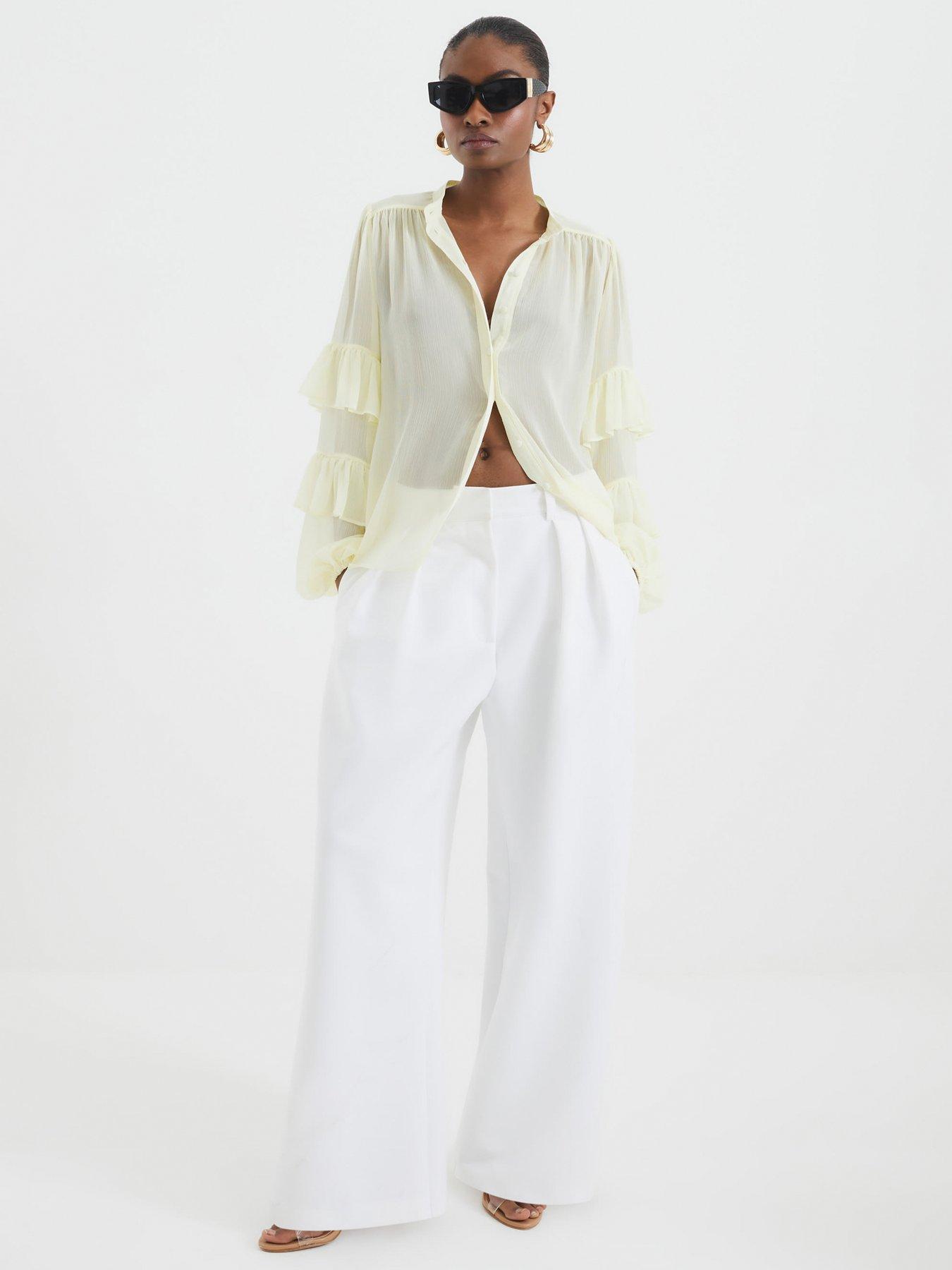 Image 3 of 4 of River Island Ruffle Sleeve Blouse - Yellow