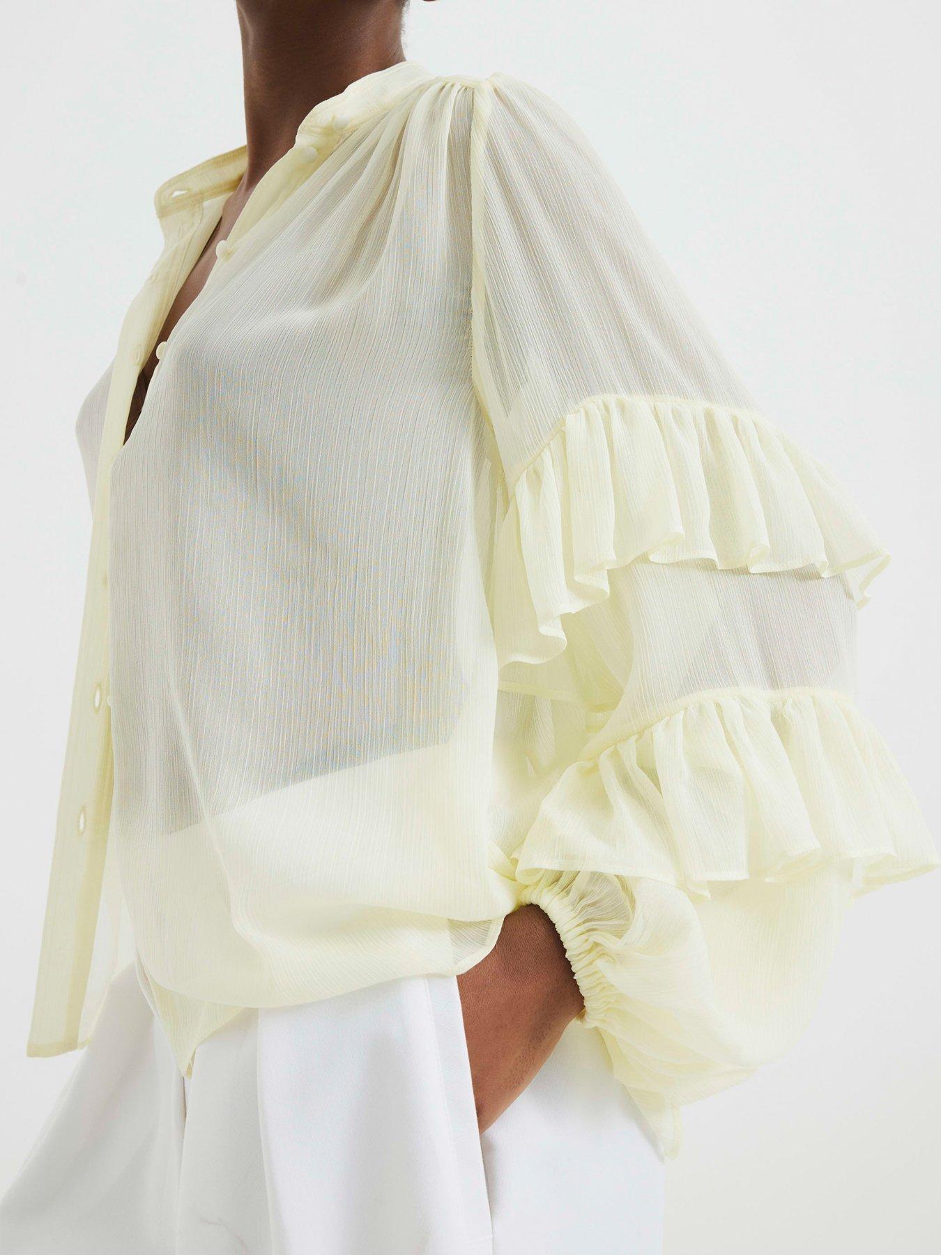 Image 4 of 4 of River Island Ruffle Sleeve Blouse - Yellow