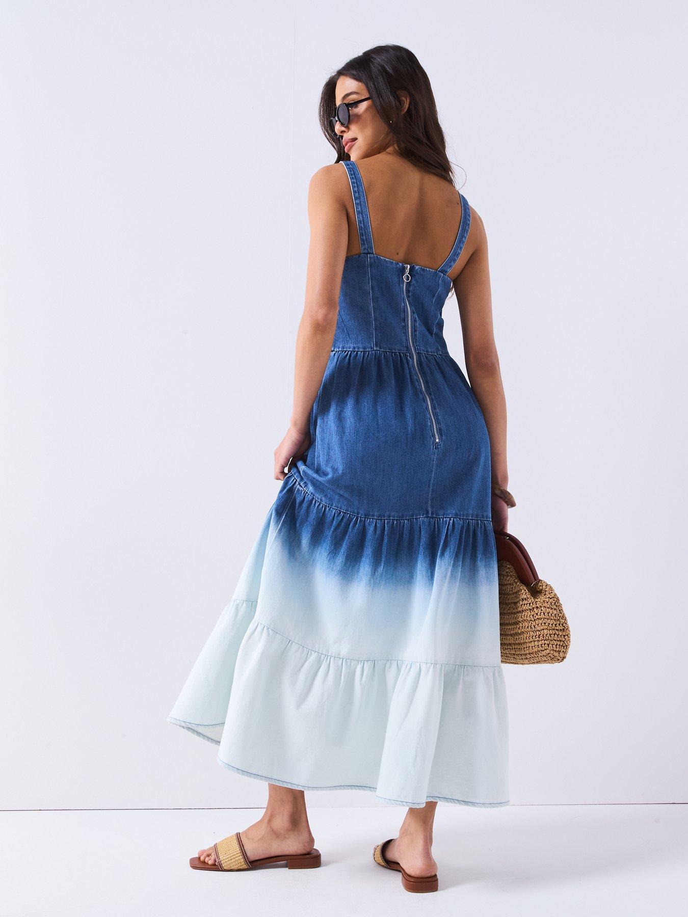 Image 2 of 5 of V by Very Ombre Tiered Denim Dress - Mid Wash