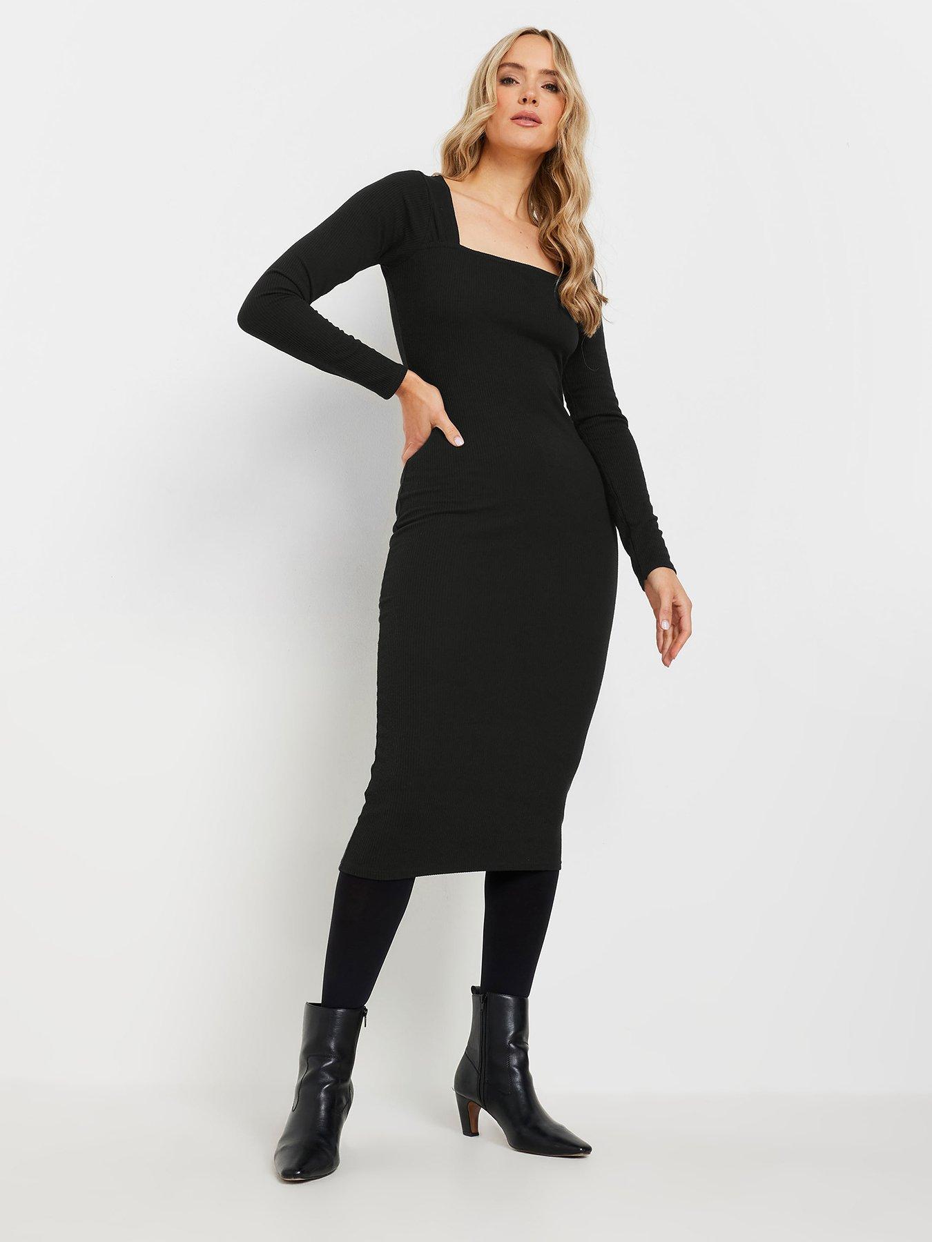 Long Tall Sally Square Neck Bodycon Midi Dress - Black