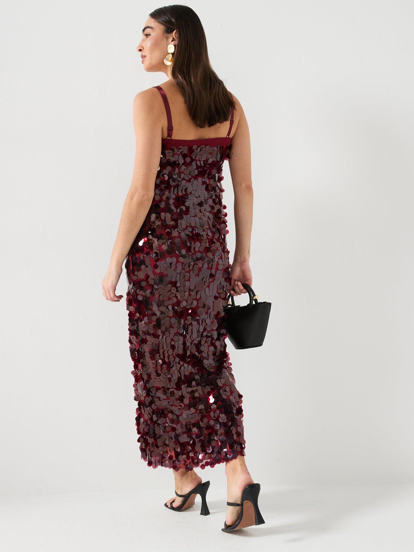 River Island Strappy Sequin Slip Dress Dark Red Very Ireland