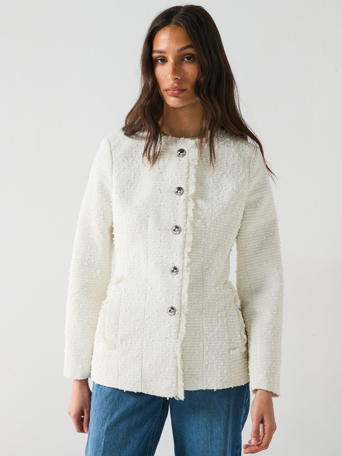 River Island Collarless Boucle Jacket - Cream