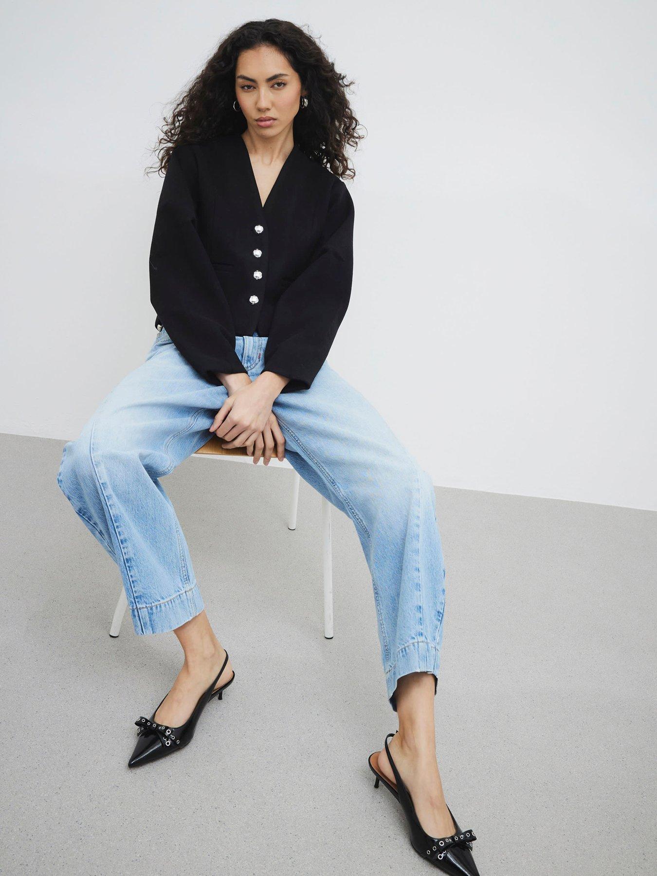 River Island Collarless Button Up Jacket - Black