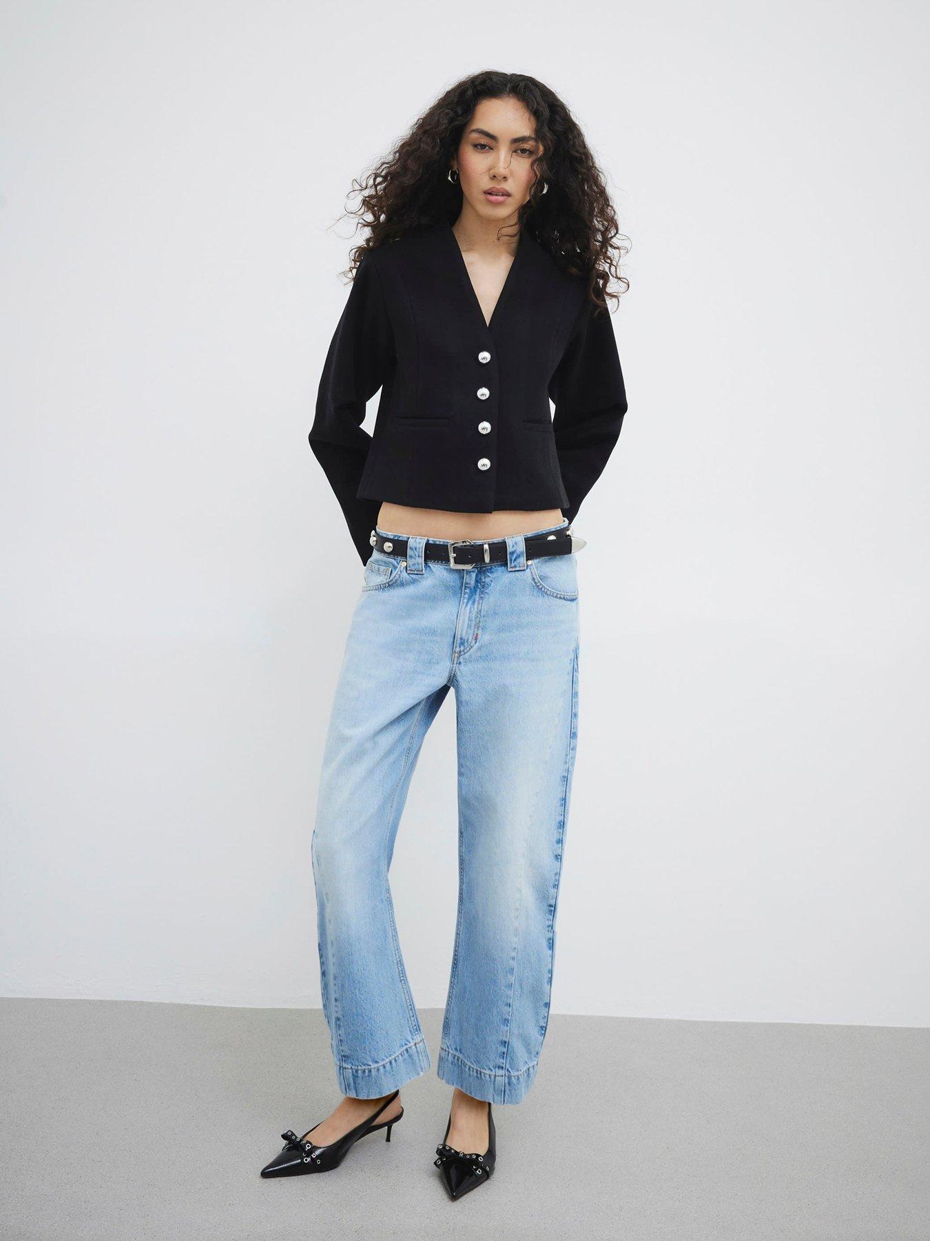 Image 2 of 4 of River Island Collarless Button Up Jacket - Black