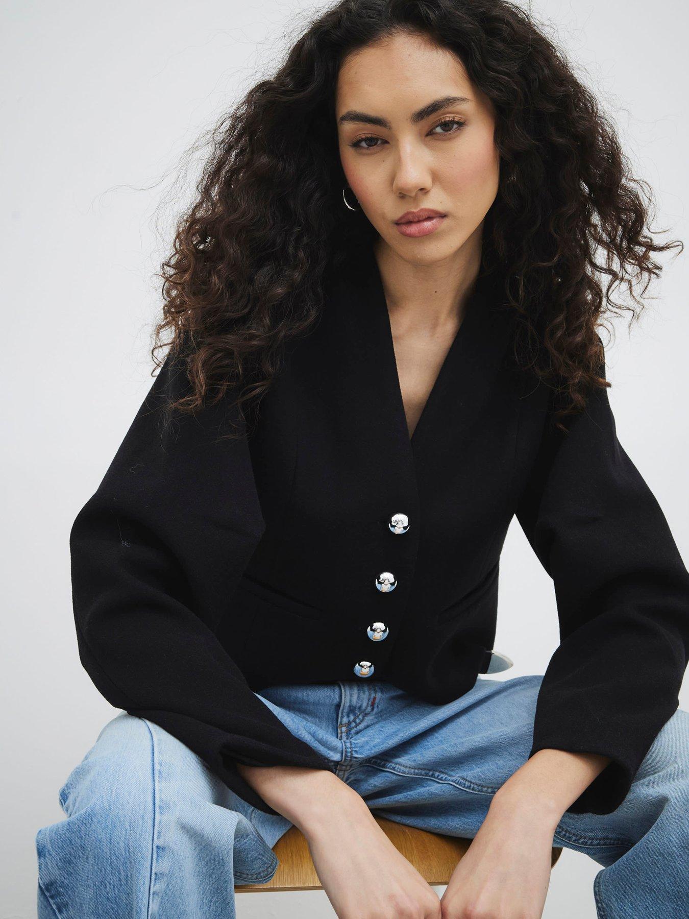 Image 3 of 4 of River Island Collarless Button Up Jacket - Black