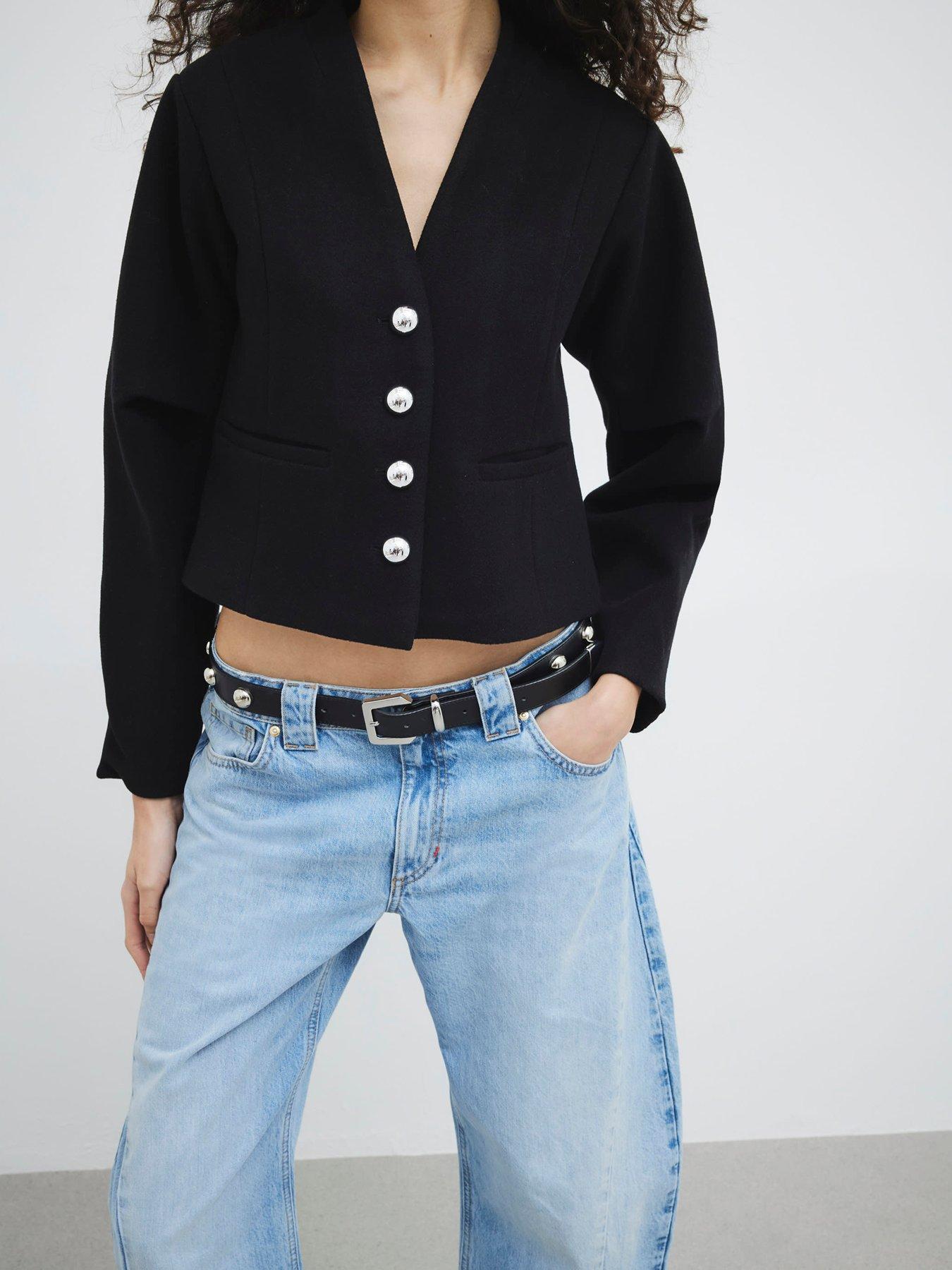 Image 4 of 4 of River Island Collarless Button Up Jacket - Black