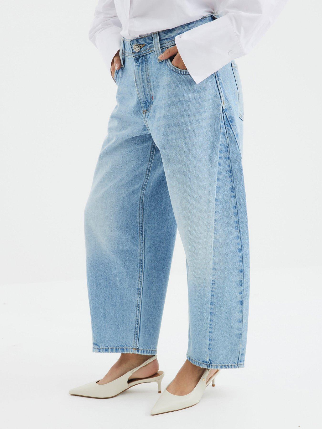 Image 1 of 4 of River Island Seam Barrel Jeans - Light Blue