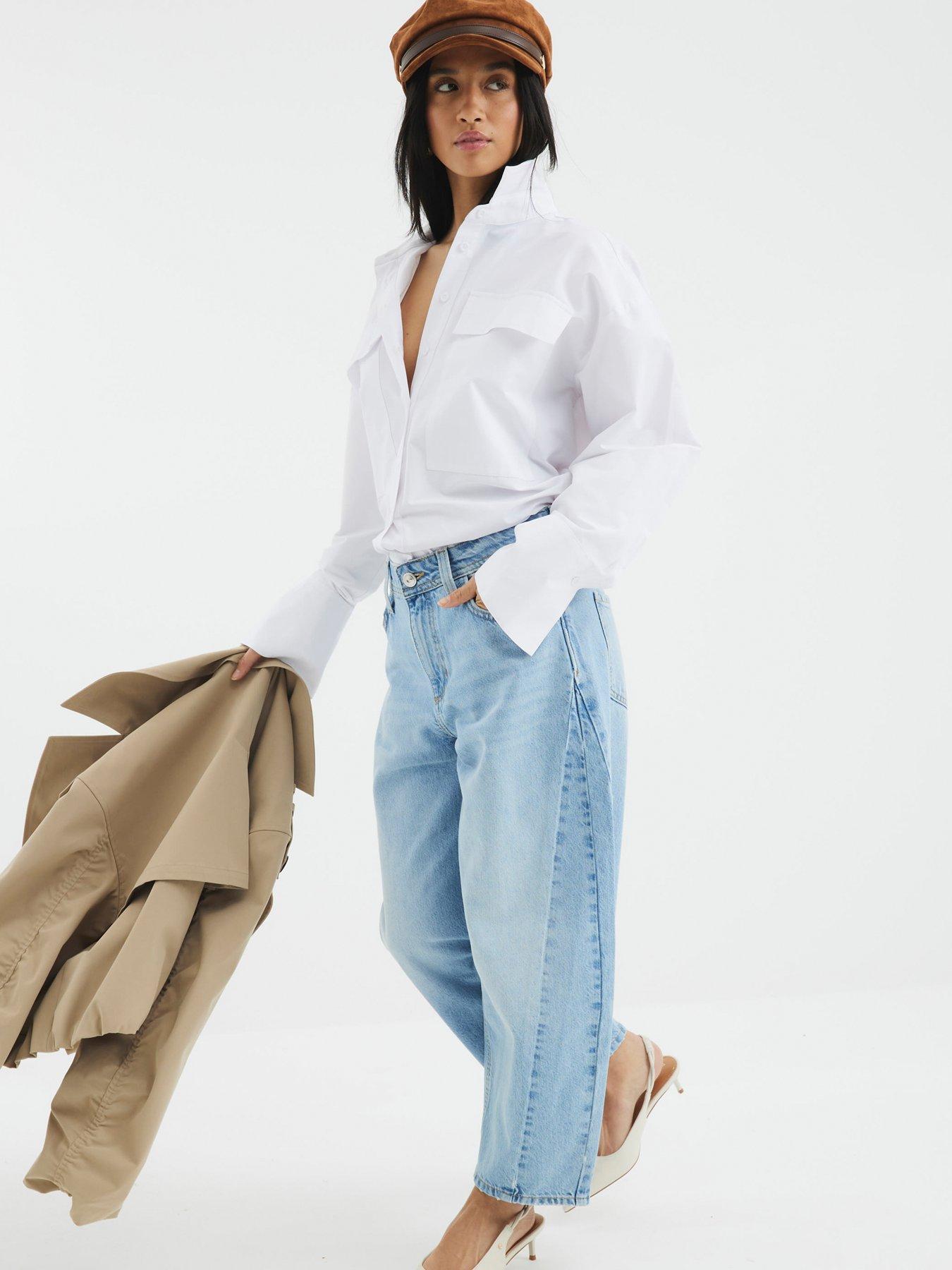 Image 2 of 4 of River Island Seam Barrel Jeans - Light Blue