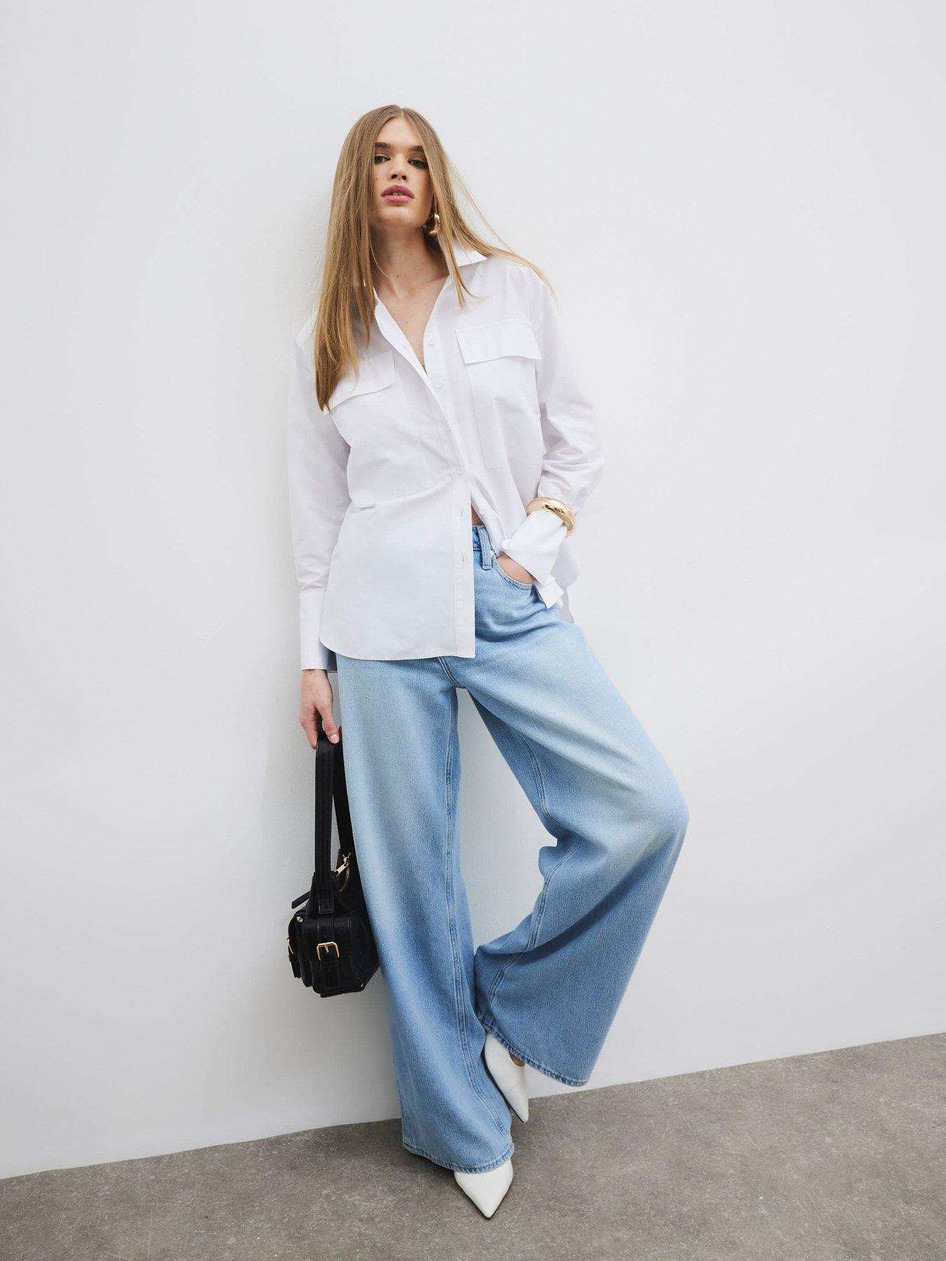 Image 1 of 6 of River Island Pocket Detail Oversized Shirt - White