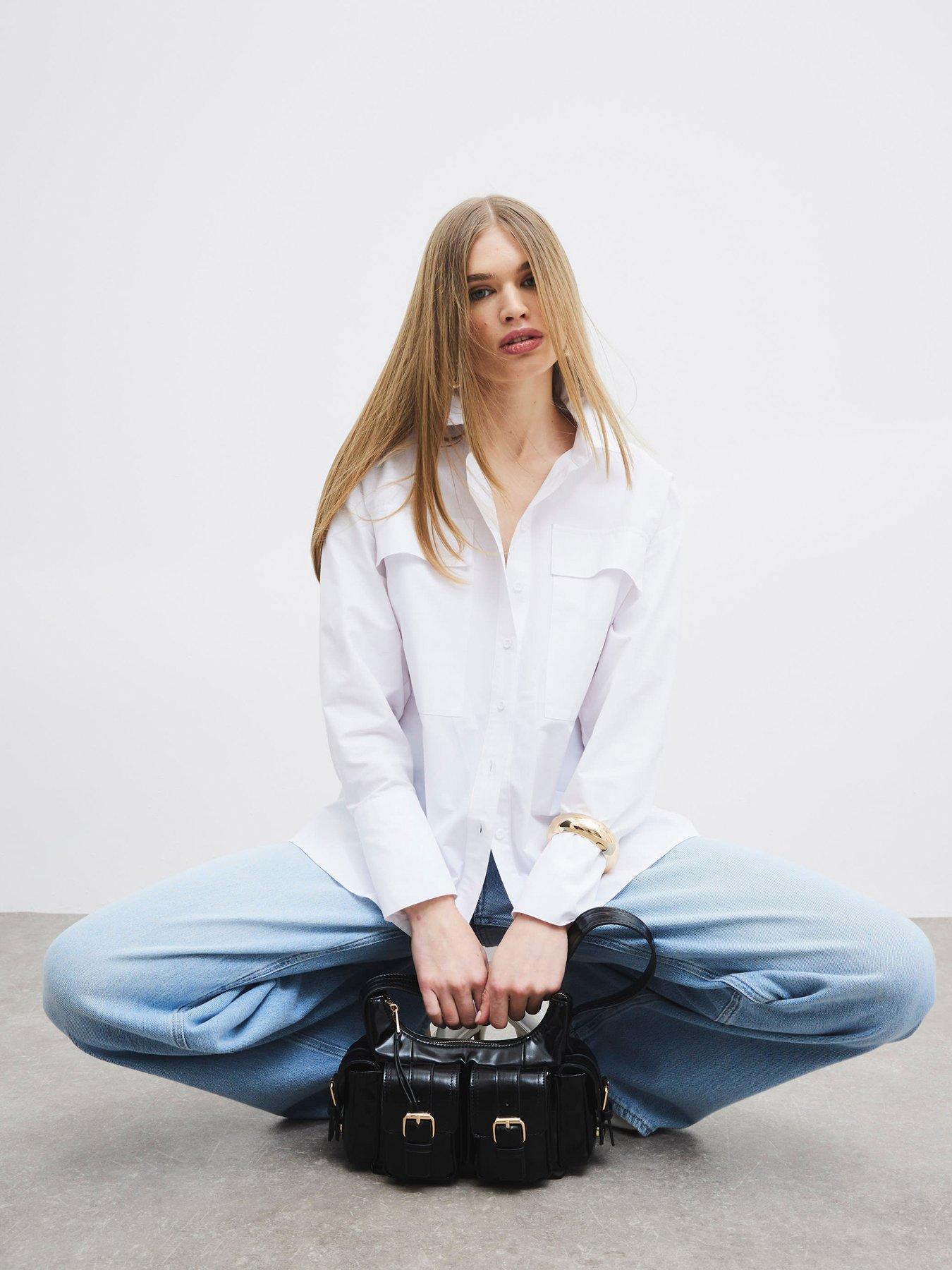 Image 3 of 6 of River Island Pocket Detail Oversized Shirt - White