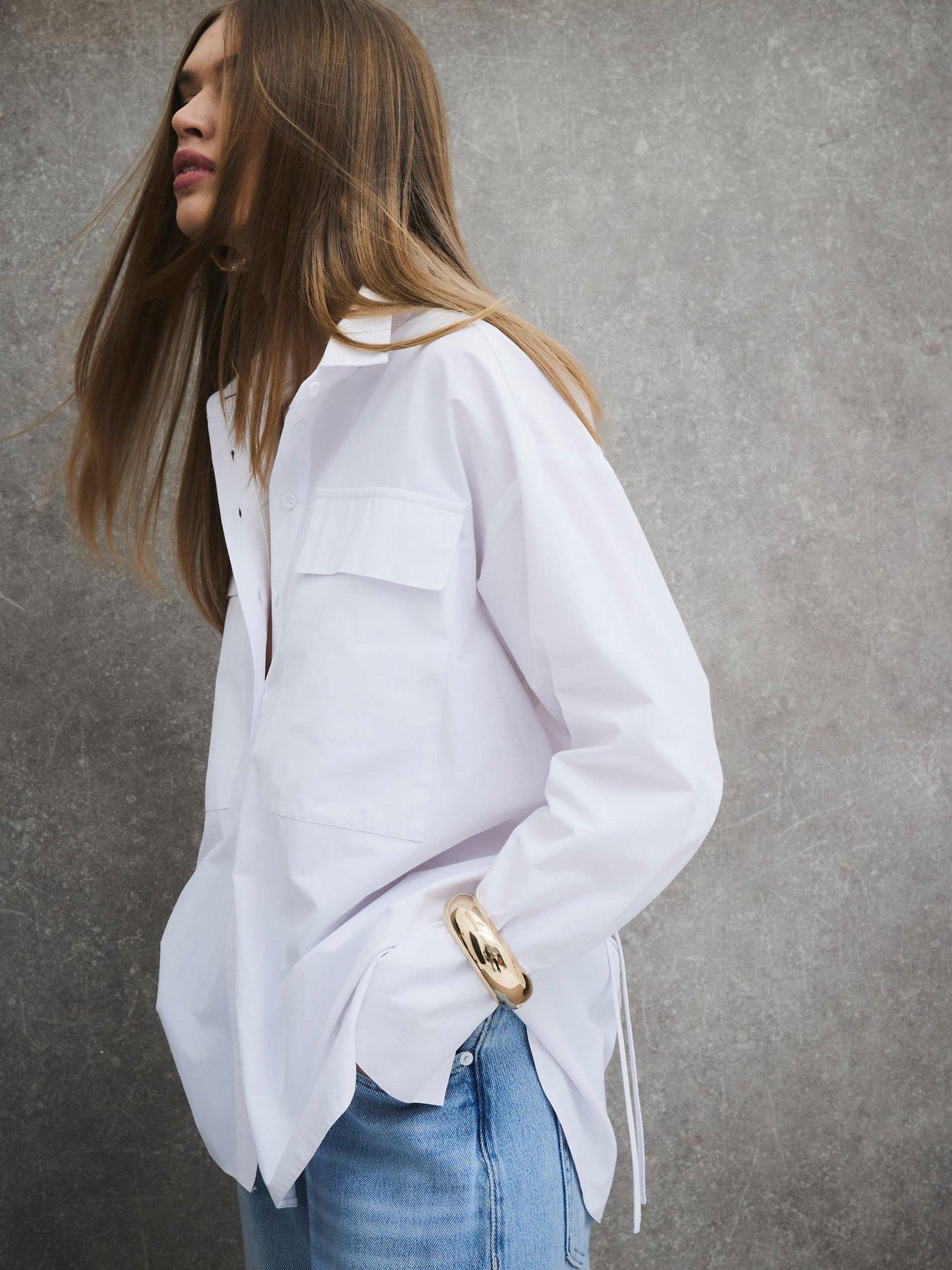 Image 4 of 6 of River Island Pocket Detail Oversized Shirt - White