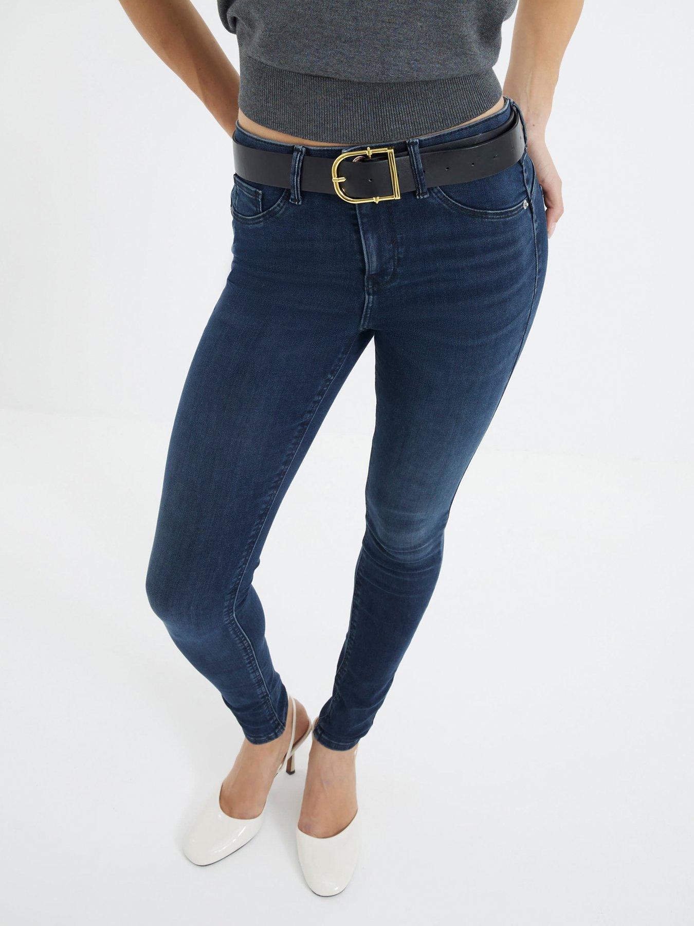 Image of River Island Midi Rise Sculpt Bombay Jeans - Dark Denim - Blue