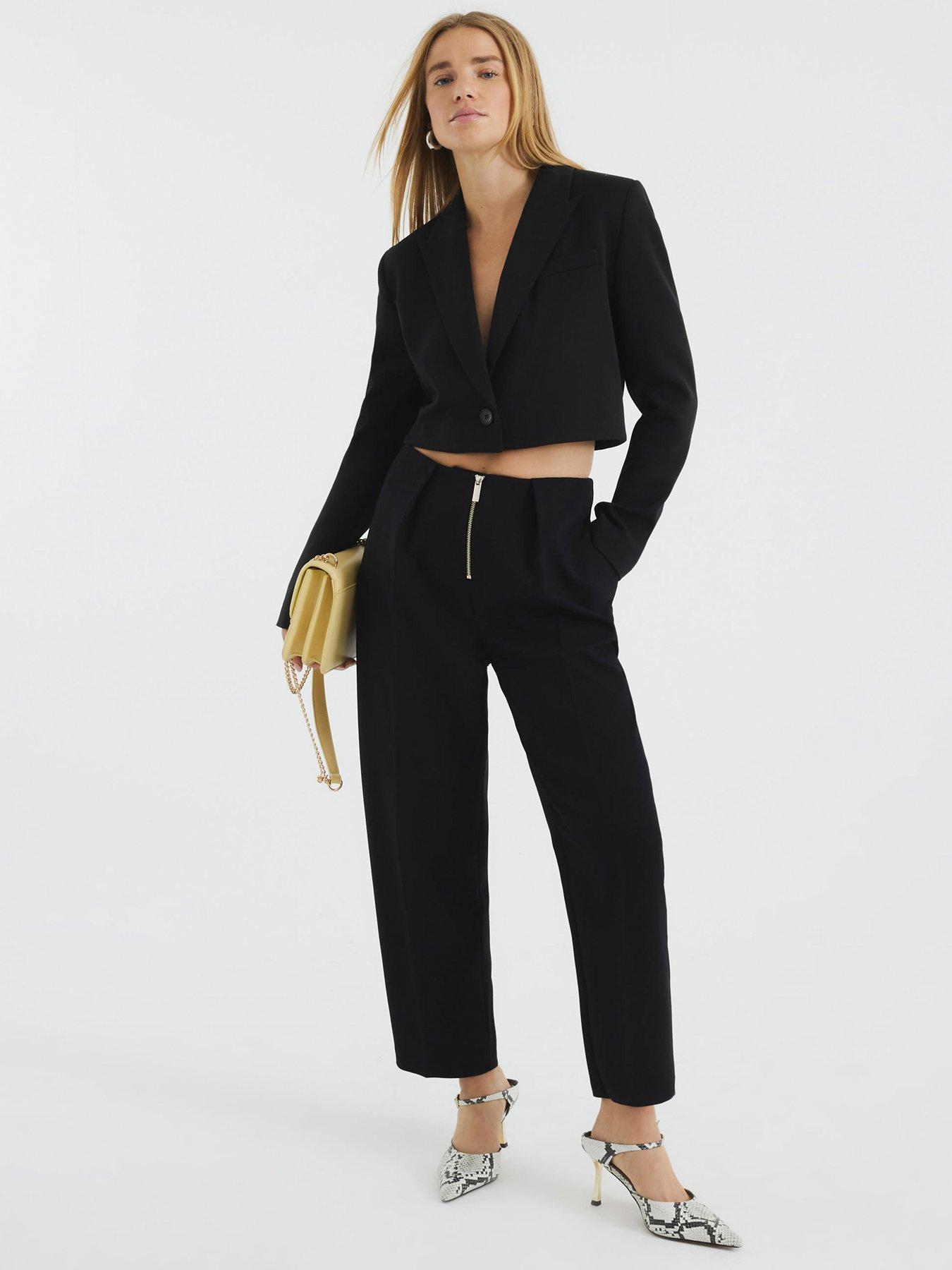 Image 1 of 4 of River Island Zip Front Slim Trouser - Black